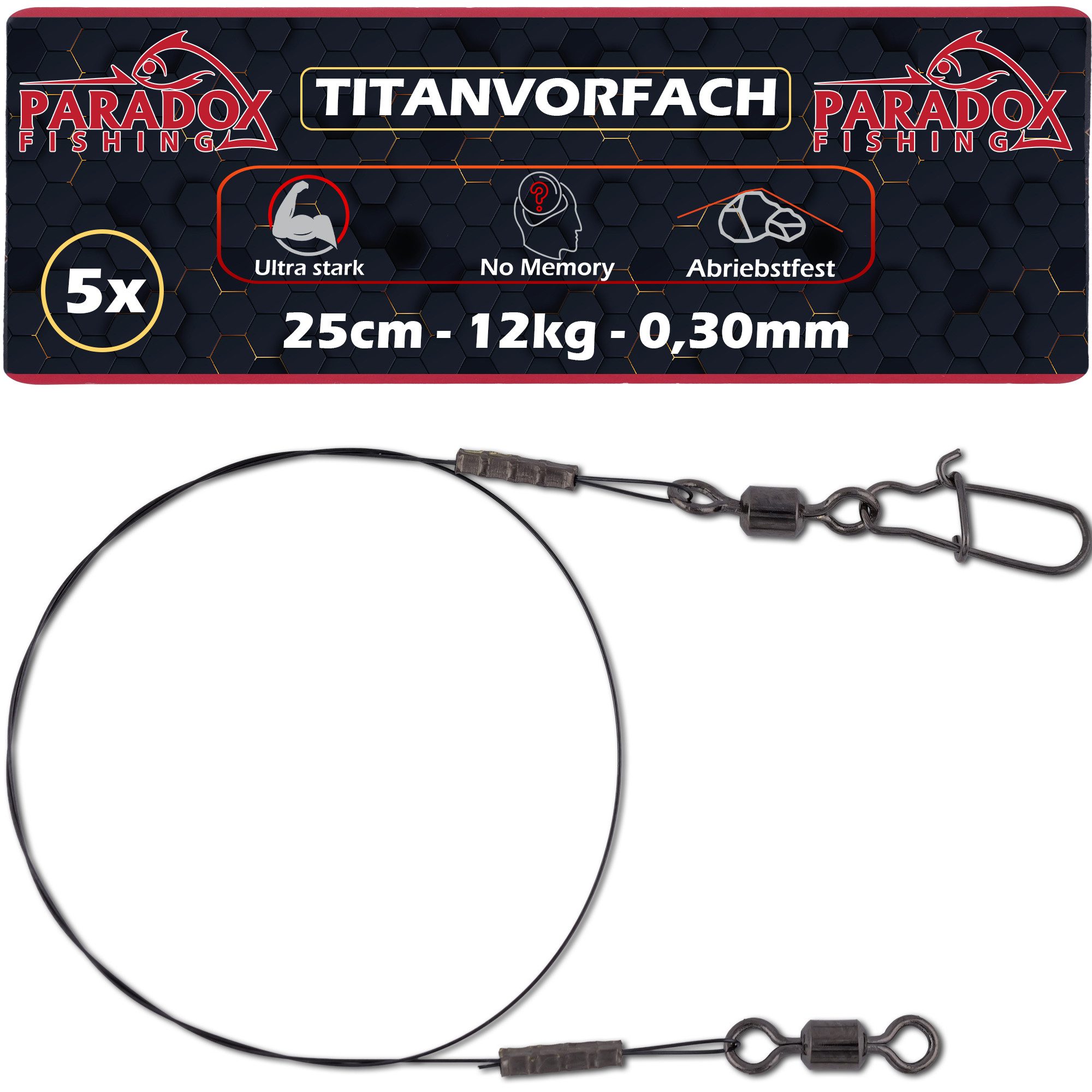 Paradox Fishing Angelschnur Titan-Vorfach fürs Hecht-Angeln, 0,25 m Länge, Hechtsicher Knickfrei