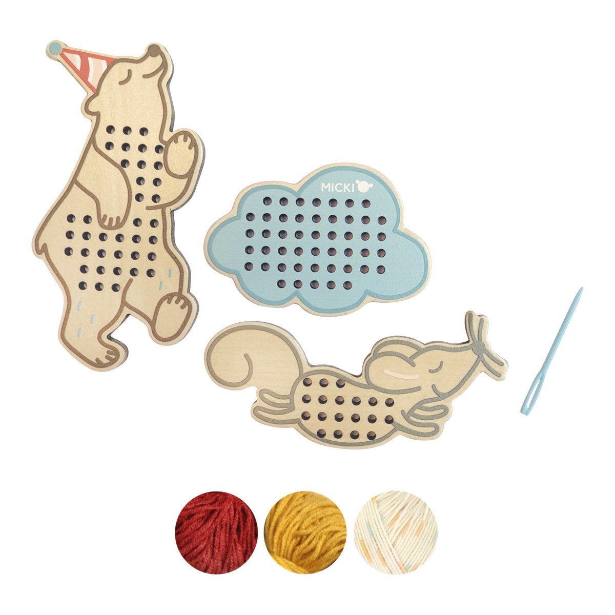 Micki Lernspielzeug 10225 Unisex Kinder, Webstuhl, Handwebrahmen, Mini-Webstuhl, Webset, Webrahmen-Set