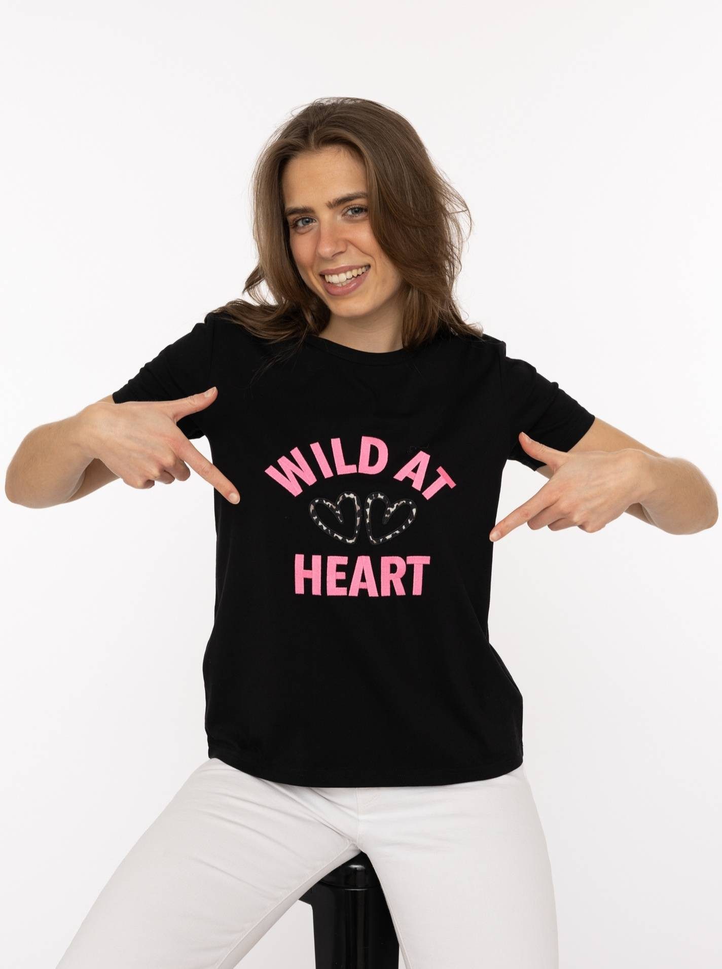 Zwillingsherz T-Shirt "Leo Herzen" leo Herzen, gestickter Schriftzug, Rundhals, kurzarm