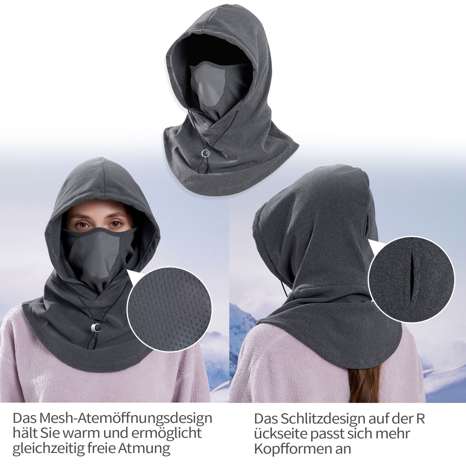 Refttenw Sturmhaube Kapuzengesichtsmaske mit Halswärmer Winddichte Winter Gesichtsmaske für Damen und Herren, für Radfahrer