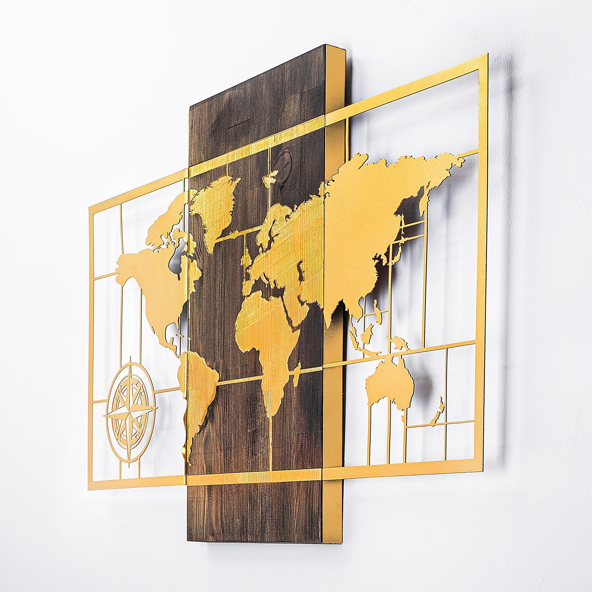 Wallity Wanddekoobjekt SKL2233, Nussbaum,Gold, 85 Holz 50% cm, 58 x