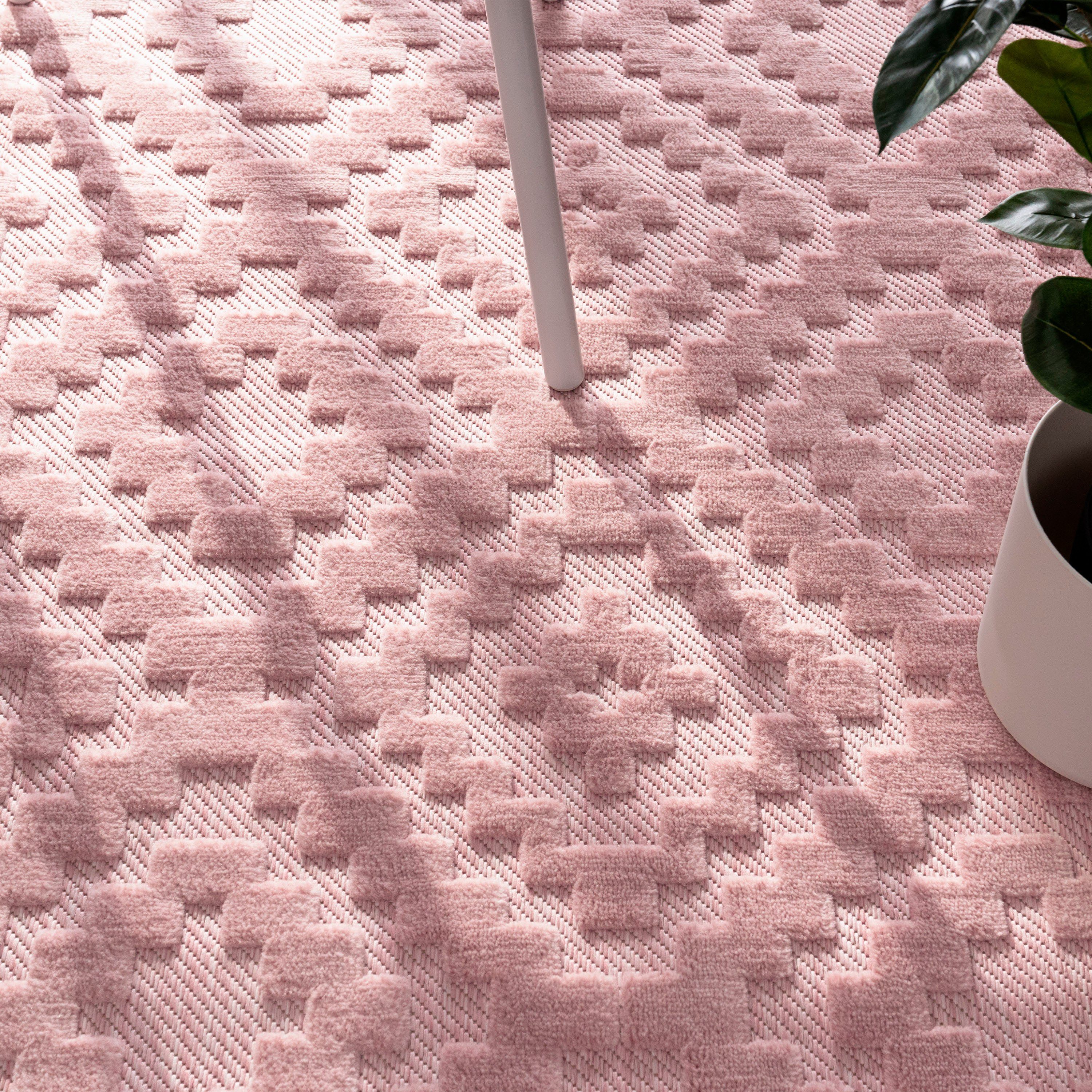 mm, Muster, Rauten 14 Hoch-Tief Home, 672, Effekt, Höhe: pink Paco Teppich Uni-Farben, rechteckig, Outdoor geeignet Scandi, Livorno
