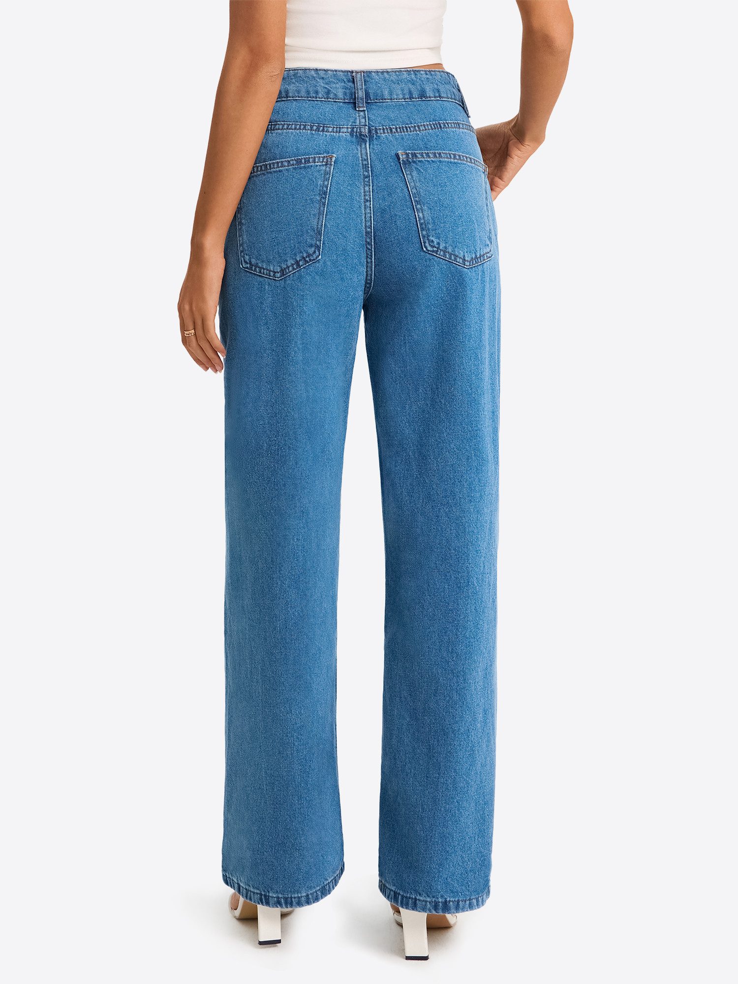 Imily Bela Gerade Jeans Damen High-Waist ausgestellt Jeans aus Baumwolle Denim (Packung, 1-tlg., 1per-Pack) 4-Pocket Style in Unifarbe