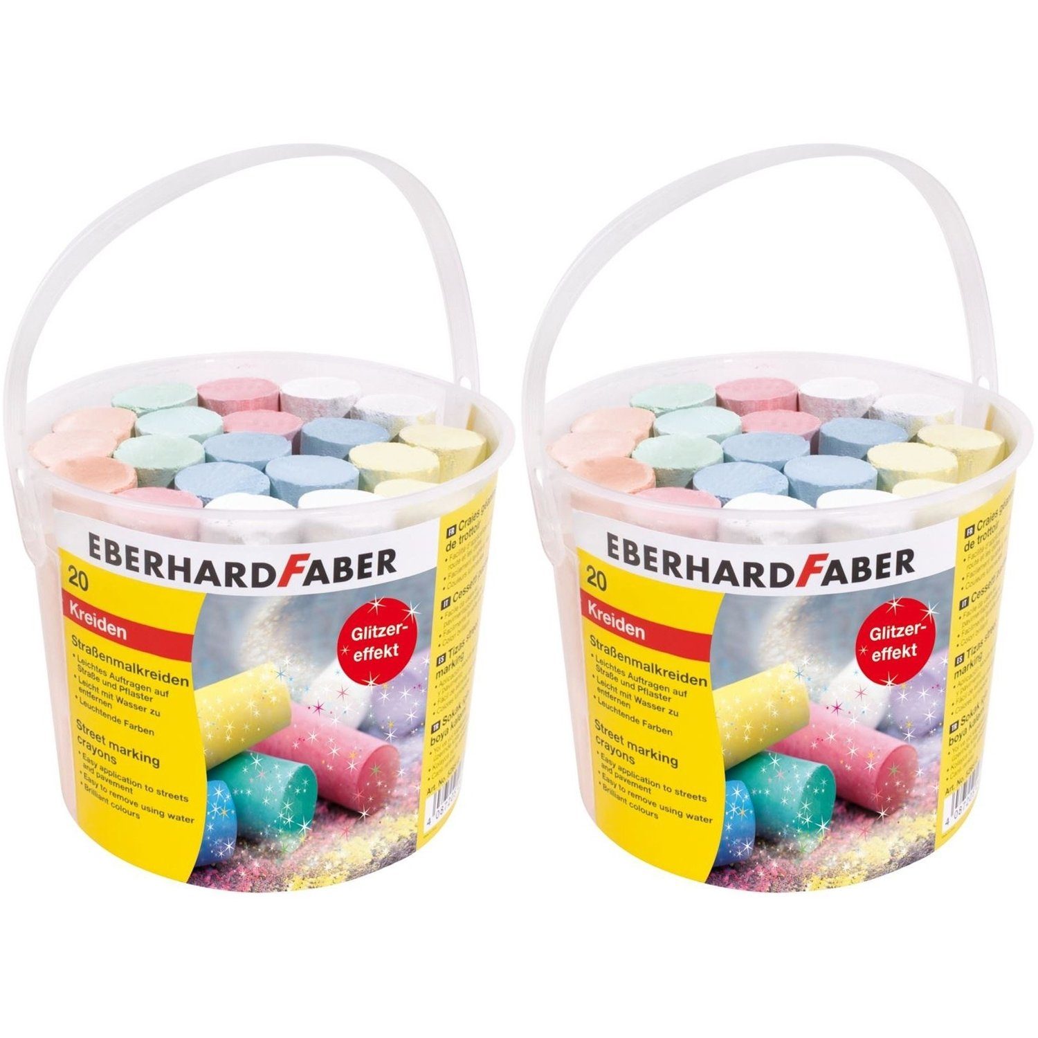 Faber-Castell Malkreide 526520 526520 Set 2x 20er Eimer Straßenmalkreide Glitzer