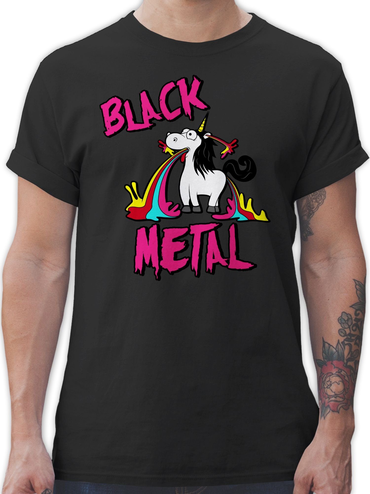 Schwarz 1 Geschenk T-Shirt Shirtracer Einhorn Black Metal Einhorn