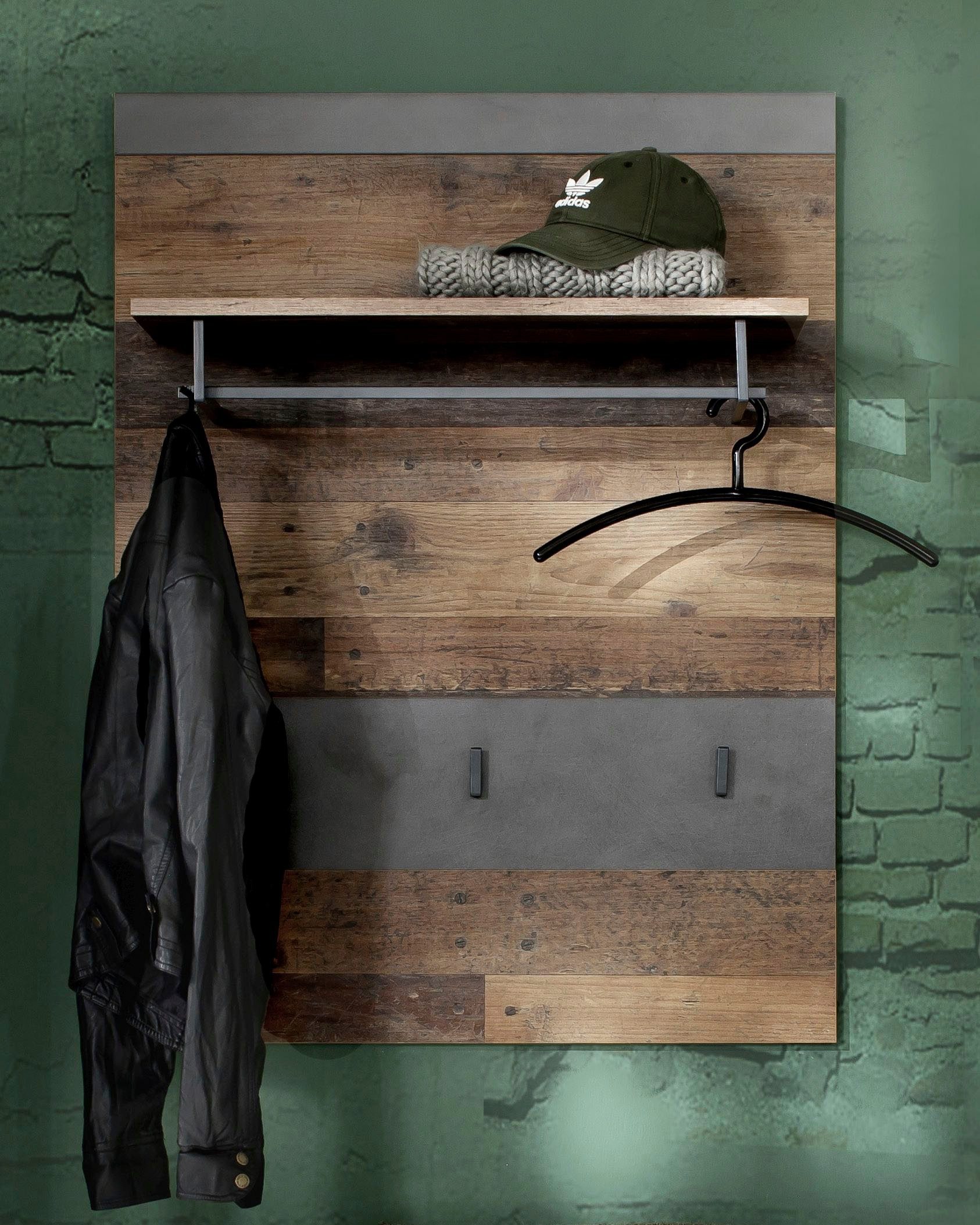 Home affaire Garderobenpaneel Ilana, Garderobenpaneel mit Ablage & Haken - (B/T/H) 80/29/106 cm