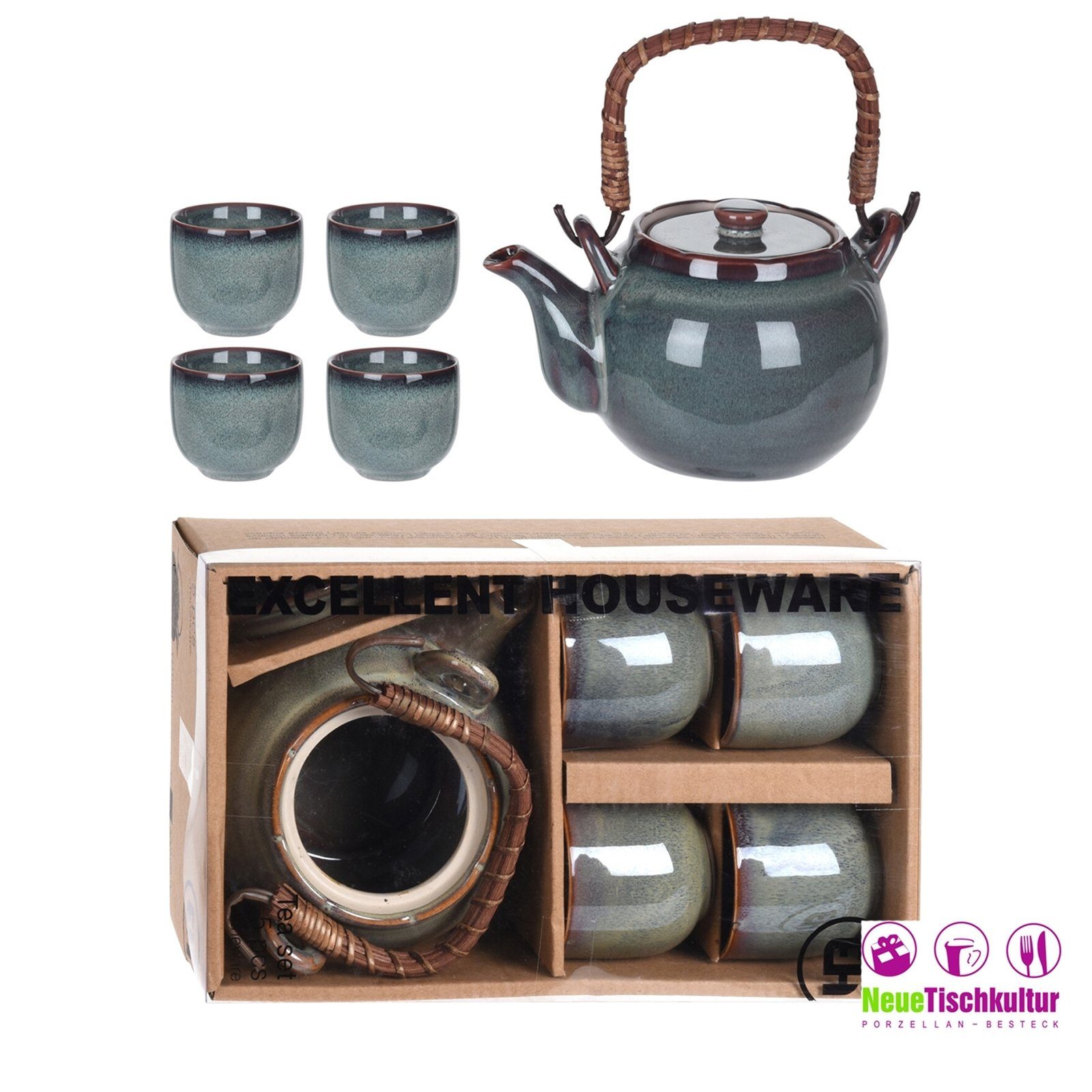 mit Neuetischkultur Keramik Teekanne 4 Becher Teekanne