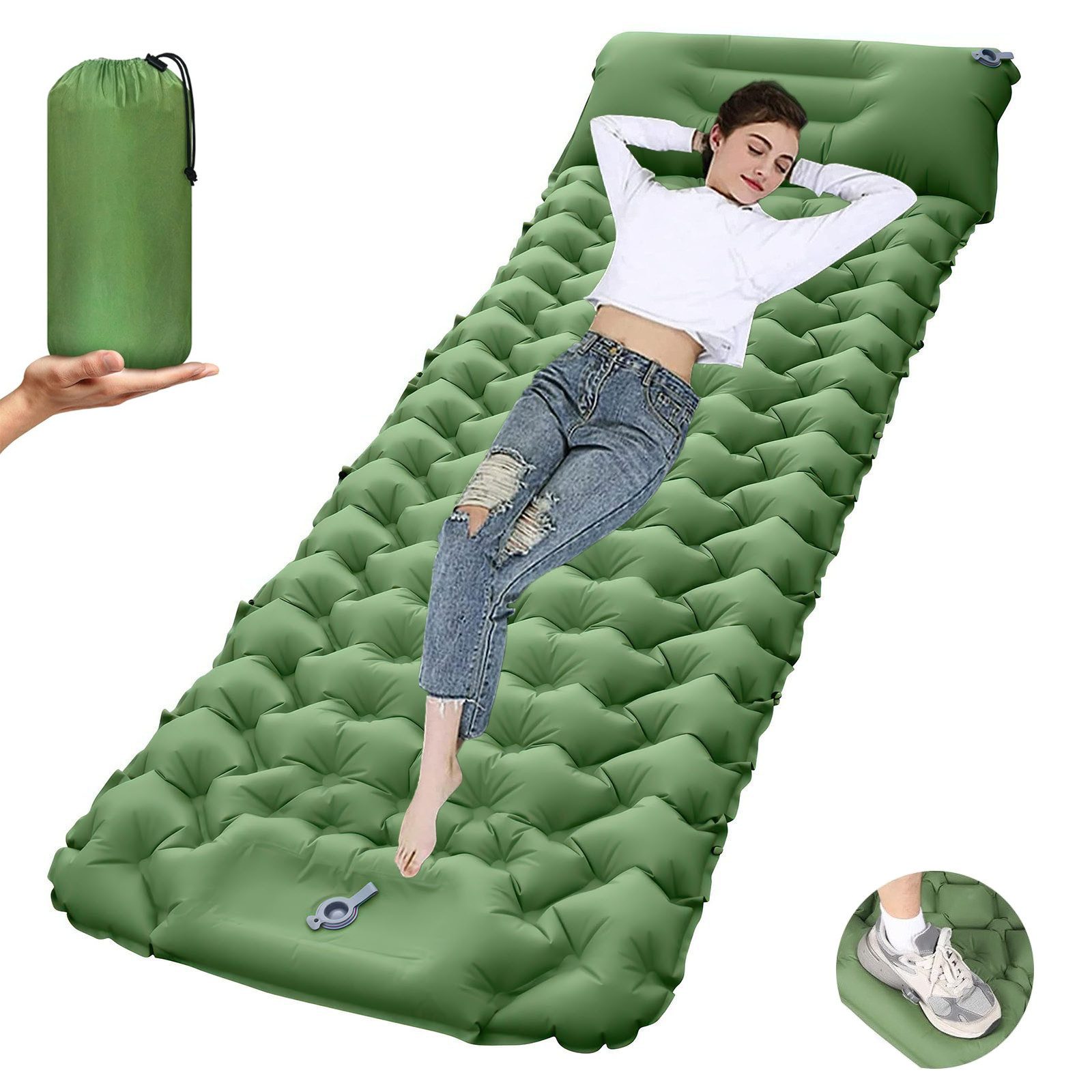 BlingBin Isomatte Selbstaufblasend 5CM Verdicktes Luftmatratze Selbstaufblasend, (1er Set, 1-tlg., 193 x 68 x 8 cm), mit Fußpumpe und Tragetasche für Outdoor, Camping, Reisen, Wandern