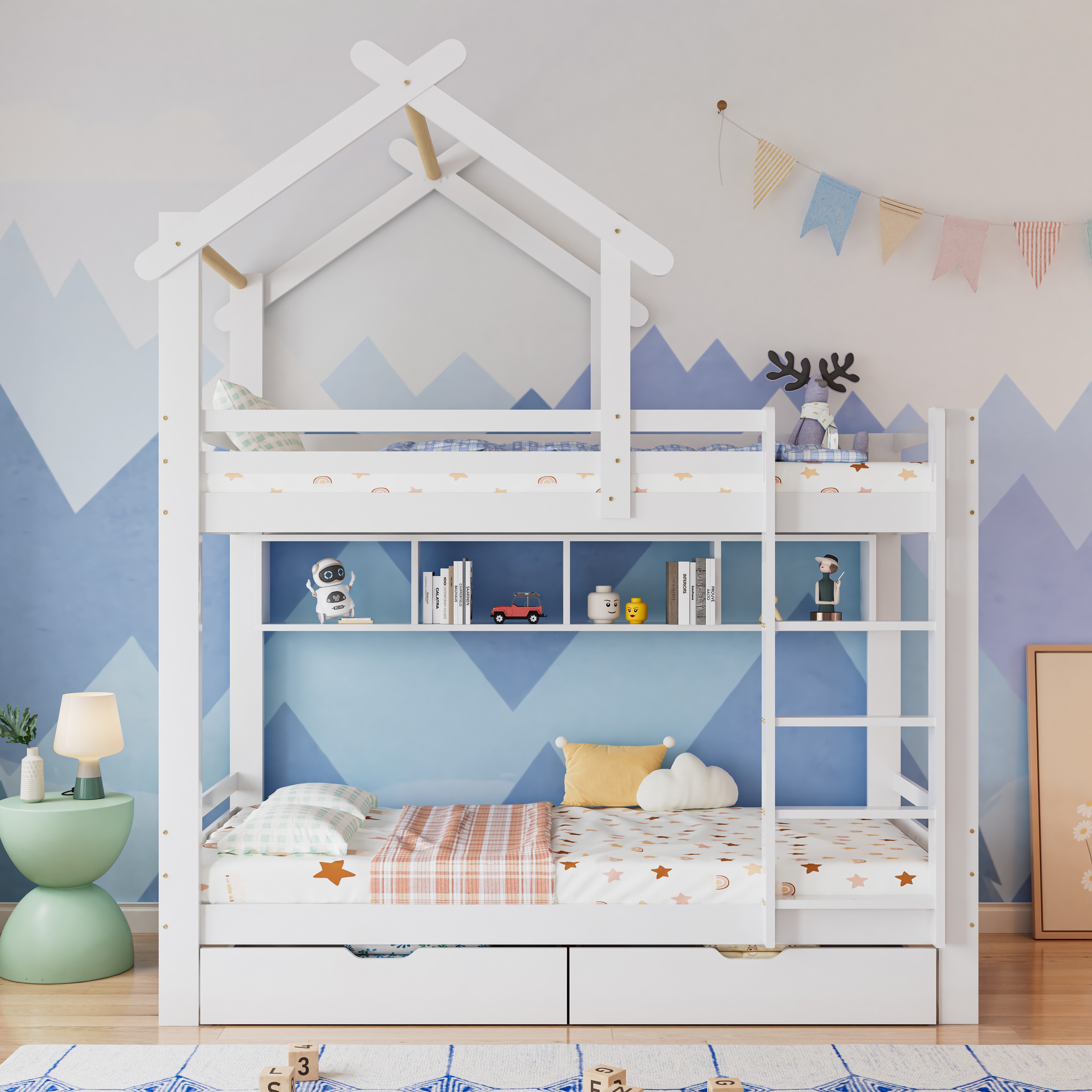 Etagenbett Weißes Holzetagenbett 90x200 cm für 2 Kinder