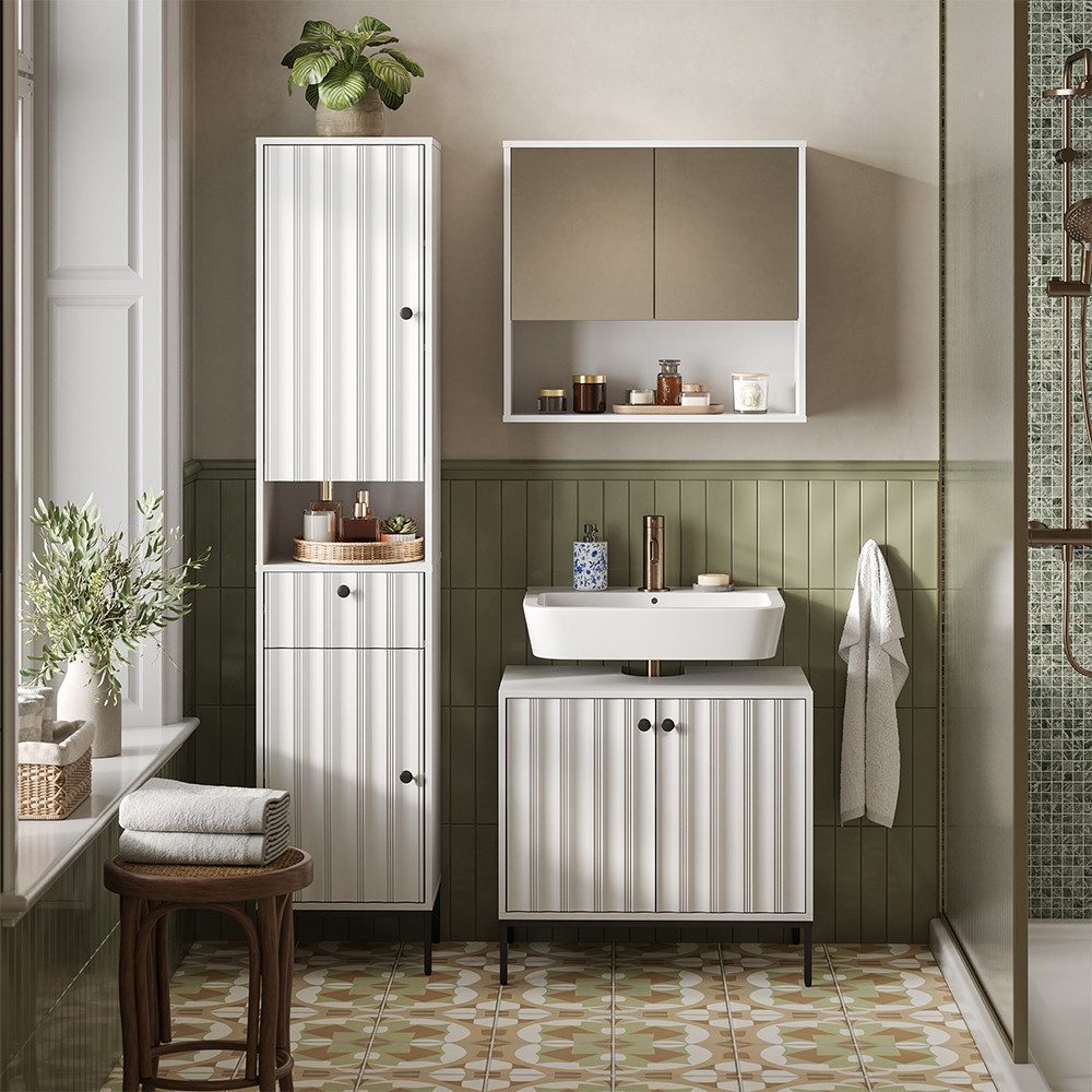 Vicco Hochschrank Eliza, Weiß Riffel, 40 x 190 cm mit 2 Türen (1-St)