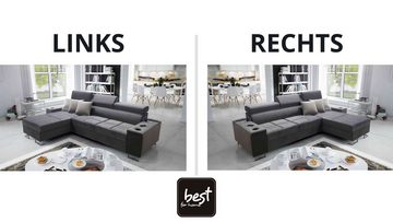 Best for Home Ecksofa Anita I Mini Luxus und Elegantes mit Schlaffunktion, hat einen Öffnungsbügel, eine Steckdose und einen USB-Anschluss