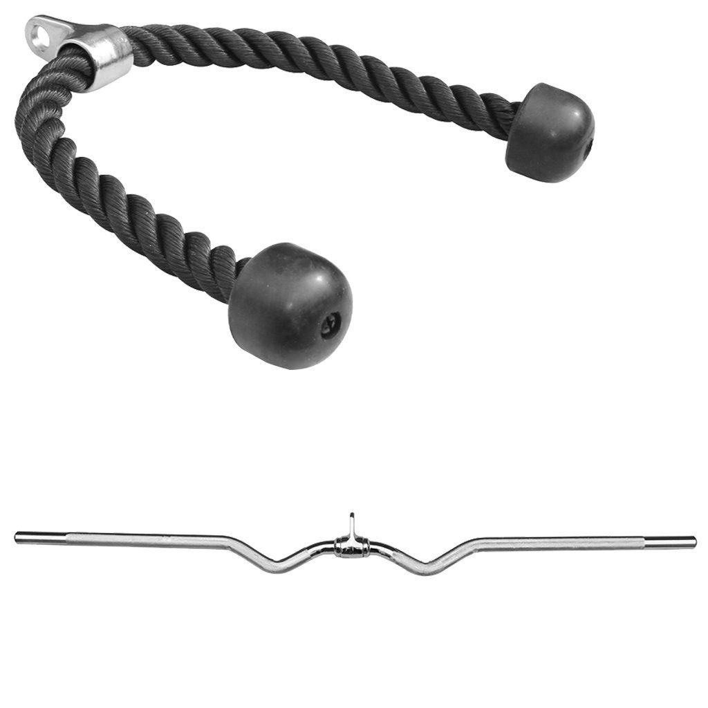 Trainingshilfe Seilzug Set - Trizeps Seil + SZ Curl Griff