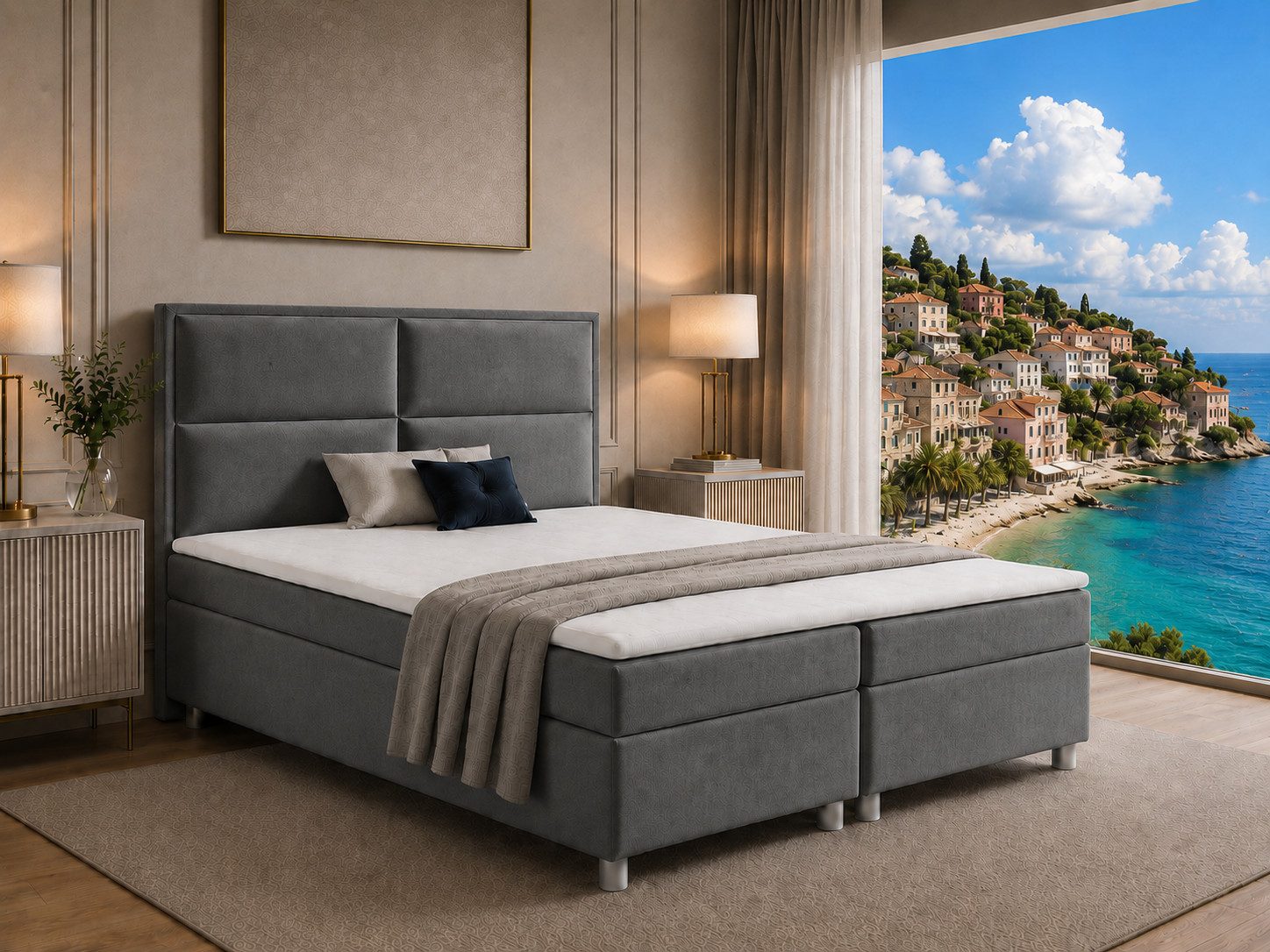Best for Home Boxspringbett mit Bettkasten Doppelbett mit Stauraum & Topper 7-Zonen Komfort (Polsterbett Doppelbett Boxbett mit gepolstertes Kopfteil, versch. Größen, 140x200 160x200 180x200 200x200 cm), Handwerksqualität