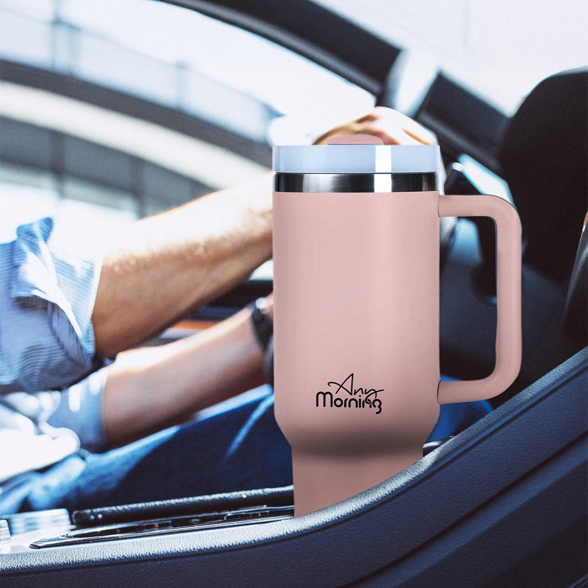 ANY MORNING Thermobecher Any Morning XL Edelstahl Thermosbecher – 1200 ml, Lachsfarben, extra l – Bild 5 von 5