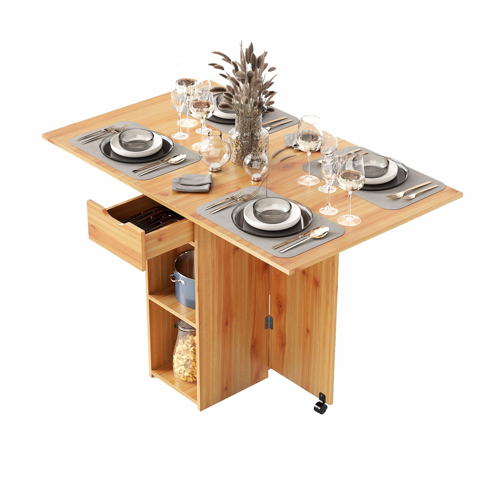 KOMFOTTEU Esstisch, Klapptisch Küchentisch mit Rollen, 1 Schublade & 2 Abla günstig online kaufen