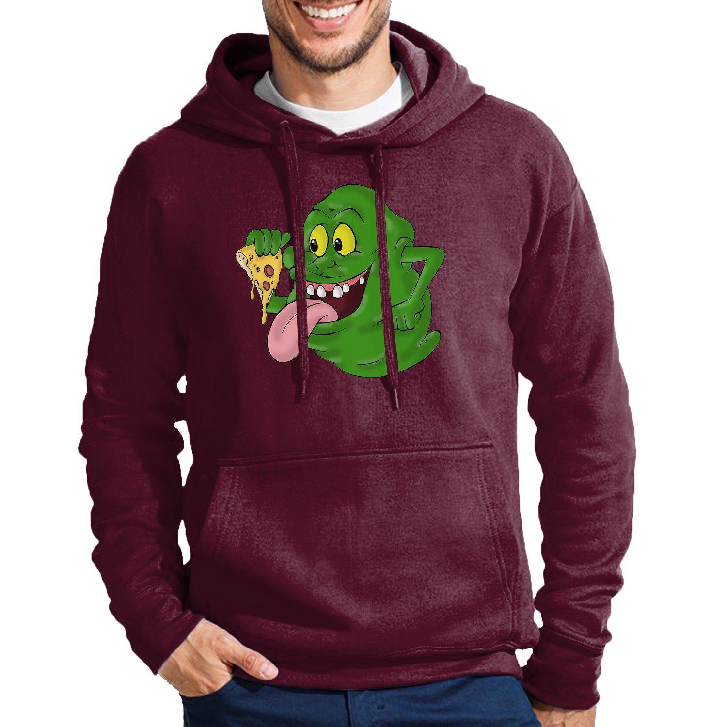 Blondie & Brownie Hoodie Herren Slimer Ghostbusters Geist Pizza Mit Kapuze Burgund