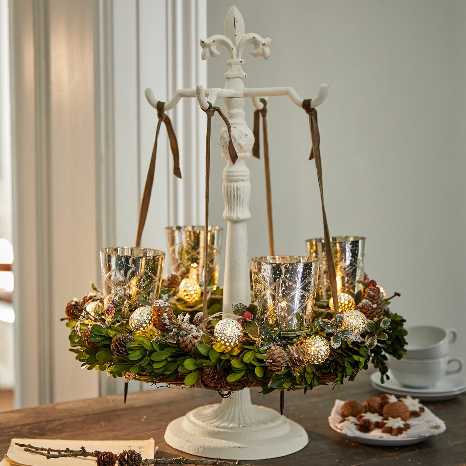 Mirabeau Adventskranz Steckwindlicht 4er Set Clara antiksilber