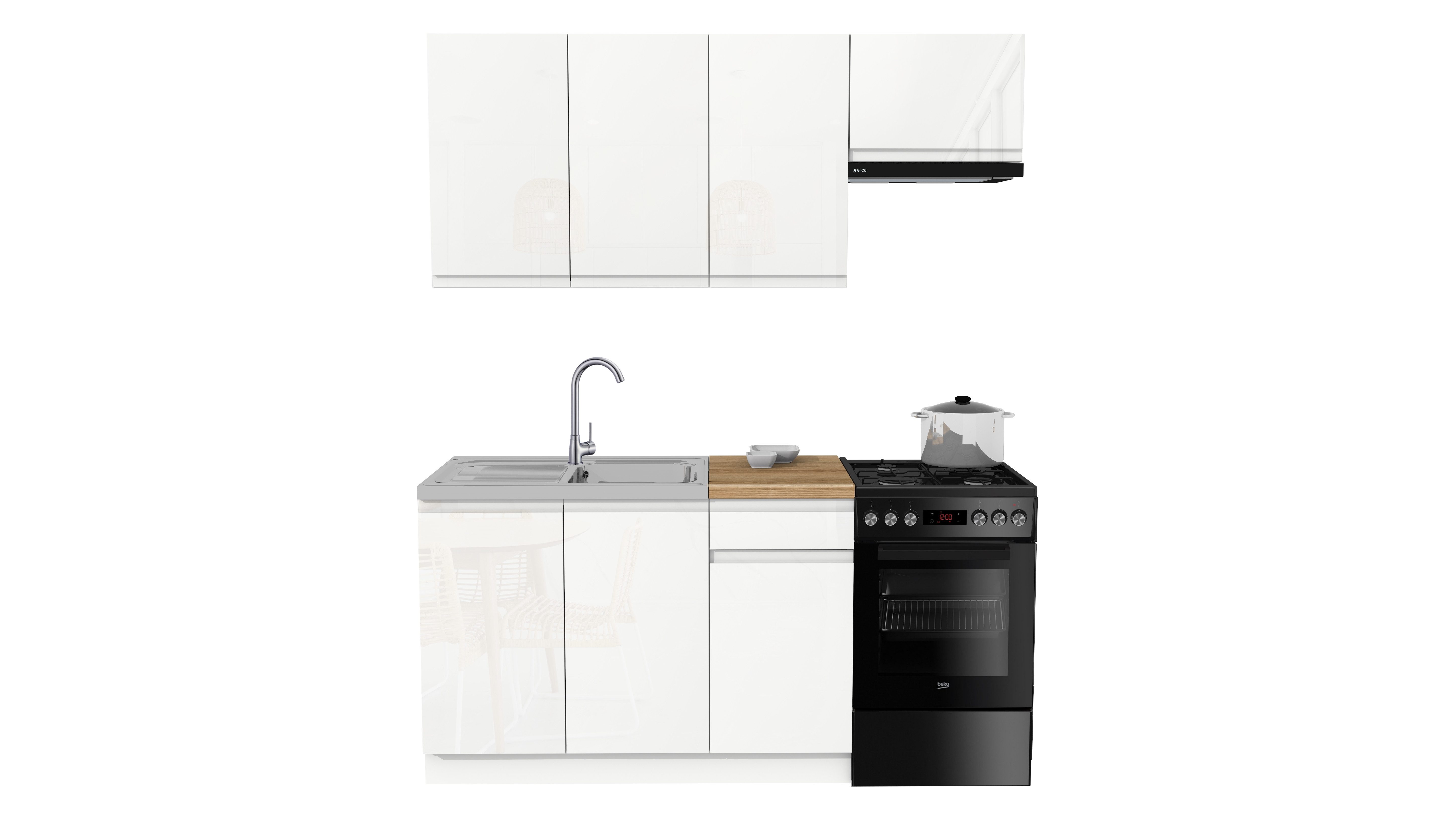 Küchenzeile - SIMPLY Z12 170 cm - Weiß Hochglanz / Weiß