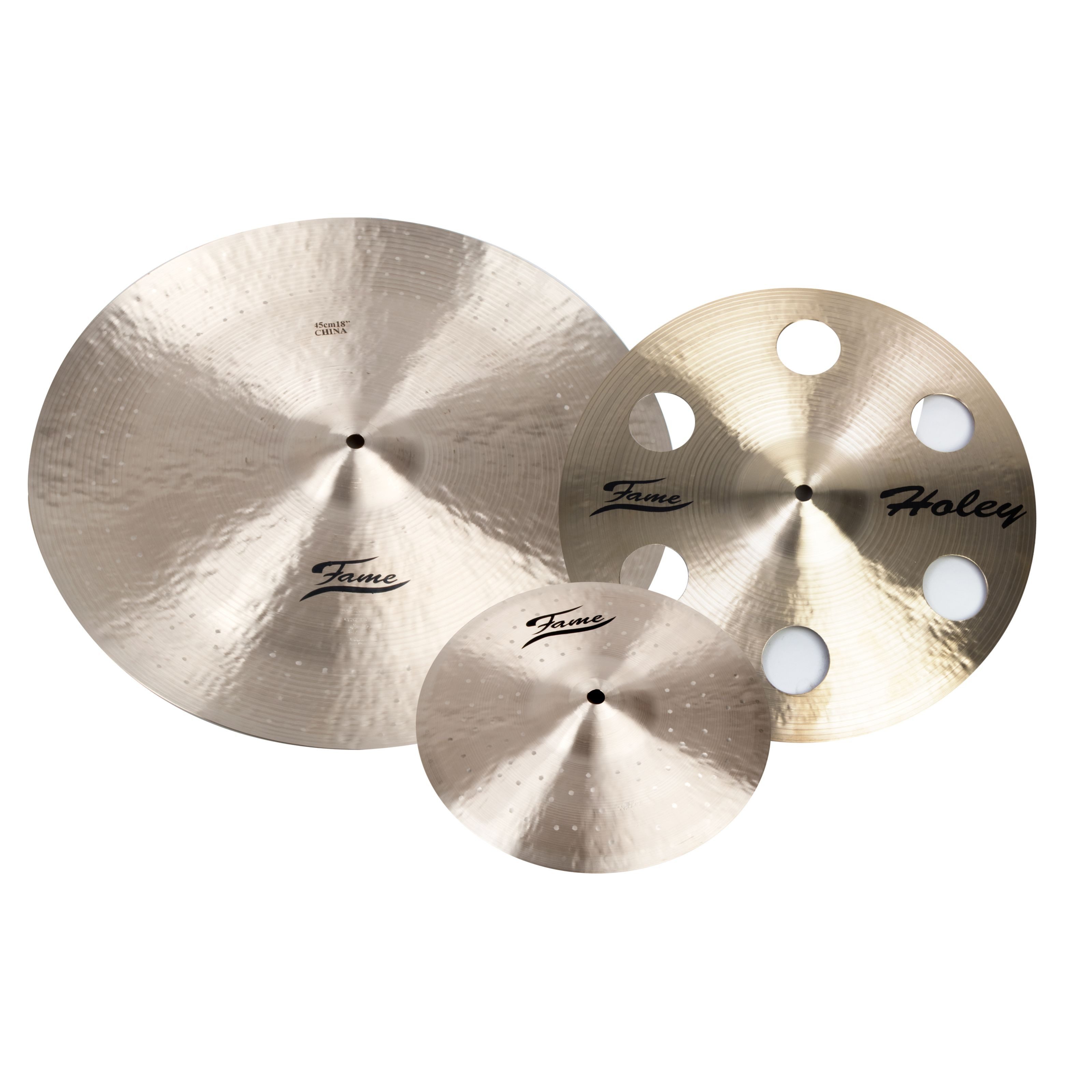 FAME Becken,B20 Effekt Becken Set Handgehämmert Natural Finish 18 Zoll China 14 Zoll Crash 10 Zoll Splash Becken inklusive Drummer Handtuch, Cymbals, Cymbal Sets, B20 Effekt Becken Set, Handgehämmert, Natural Finish, 18 Zoll China