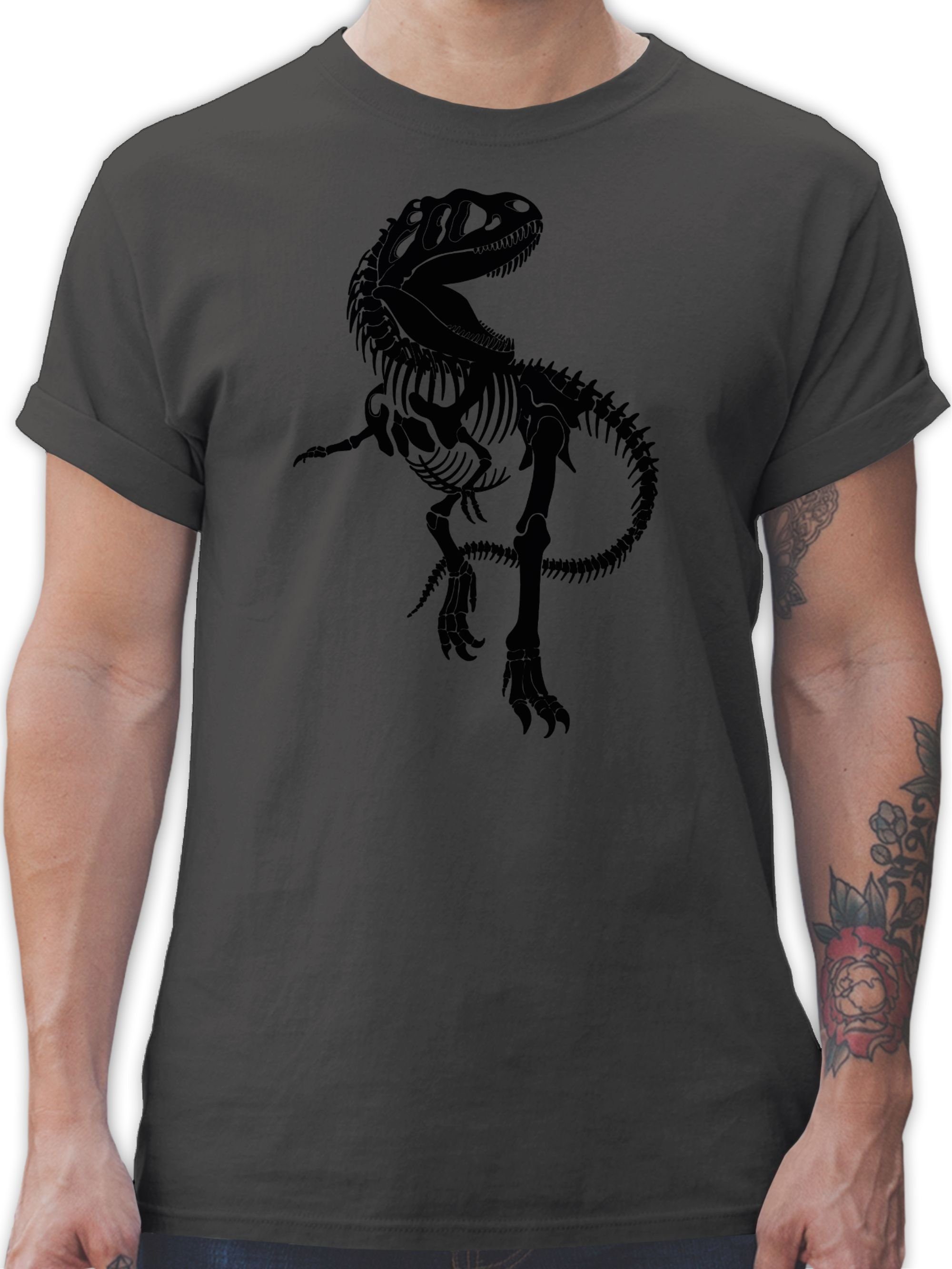 Shirtracer T-Shirt T-Rex Skelett - schwarz Tiere Zubehör 1 Dunkelgrau
