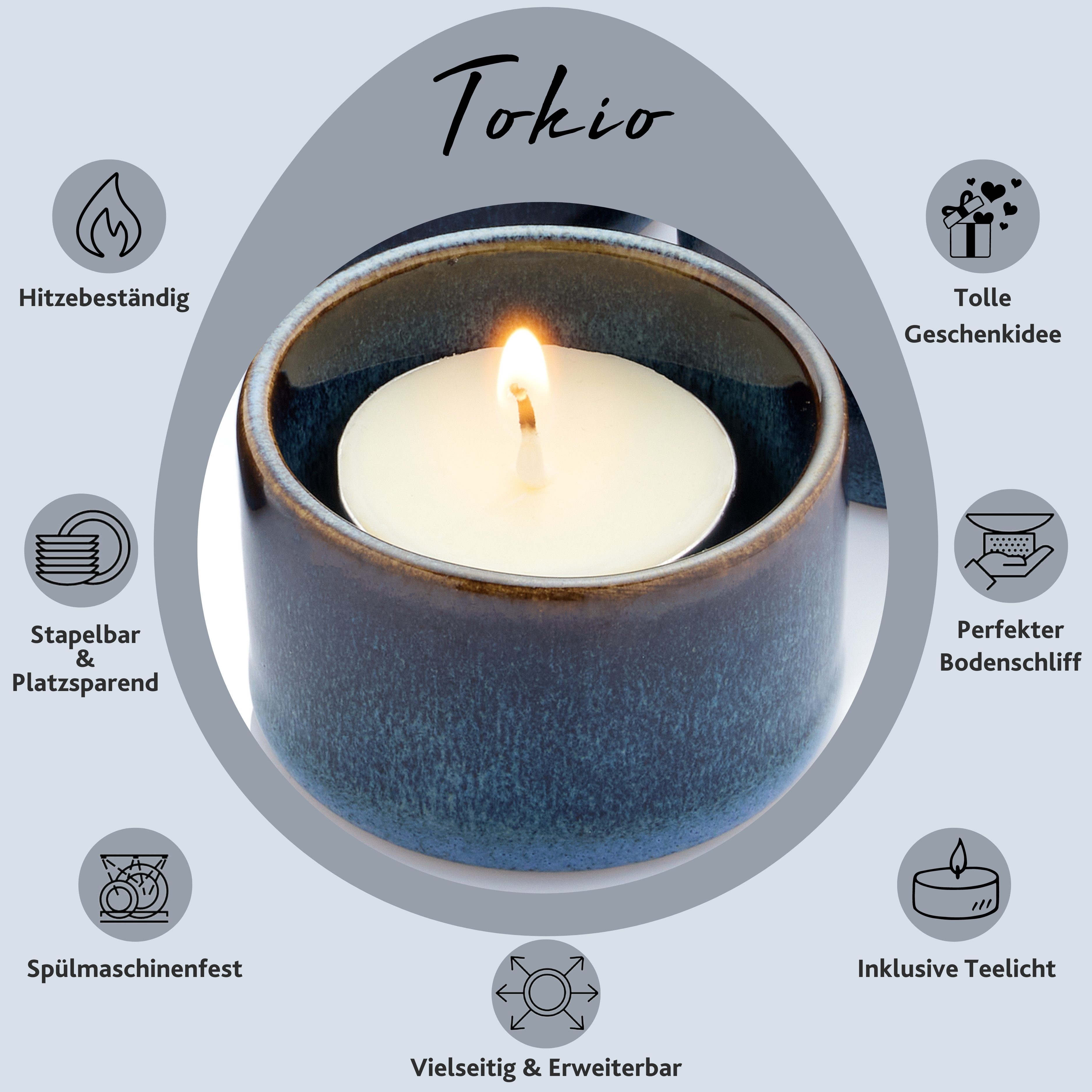 SÄNGER Teelichthalter Tokio, Blau mit schwarzen günstig online kaufen
