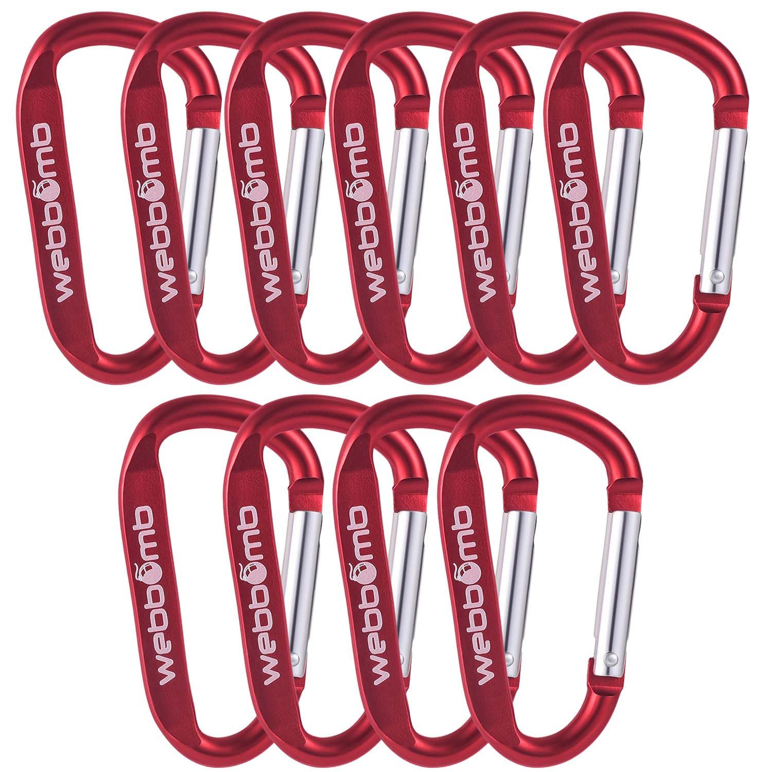 WEBBOMB Karabiner 10 x Bunte Karabinerhaken 6,7/ 8cm Schlüsselanhänger für Camping Sport
