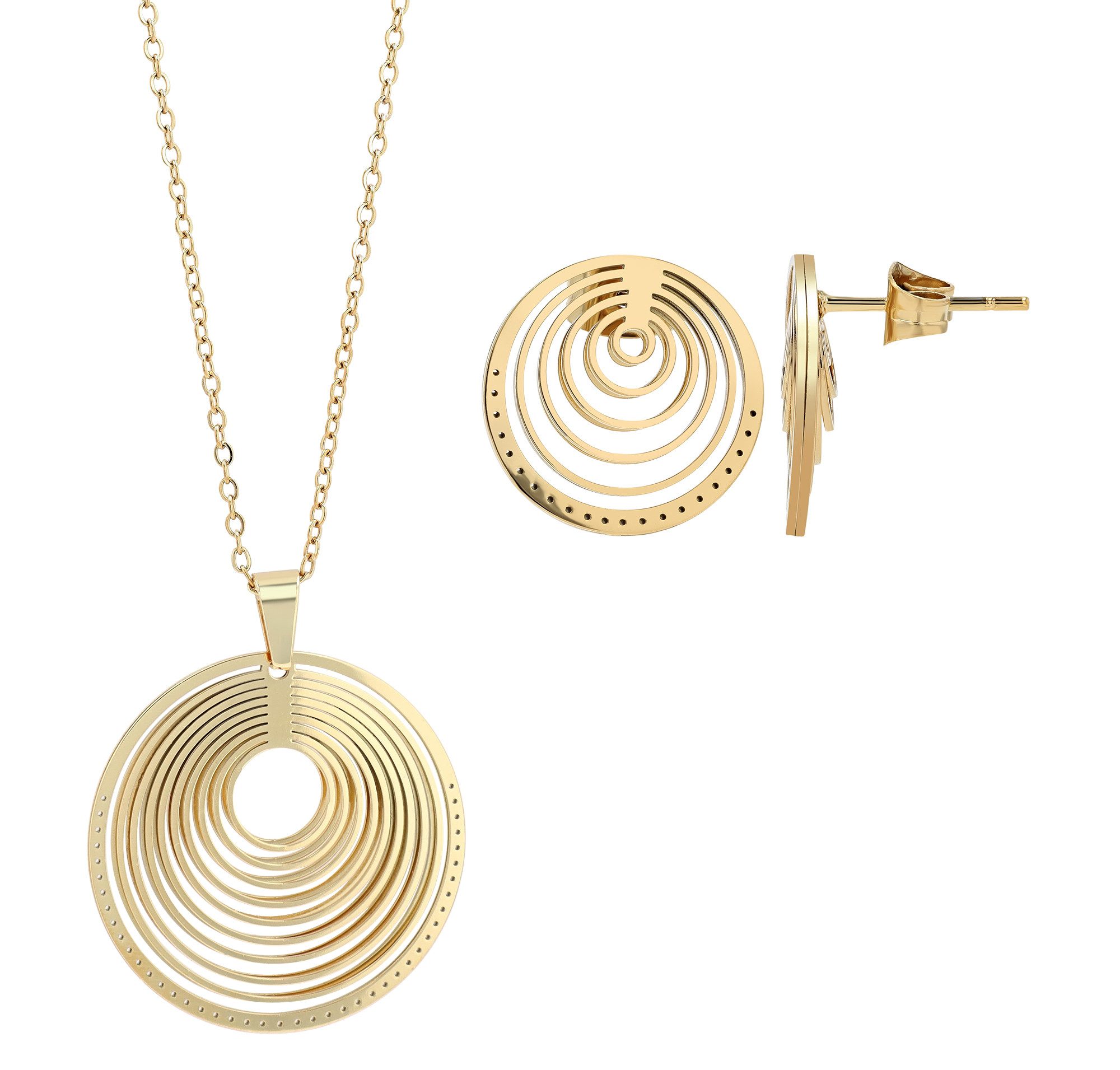 AKZENT Schmuckset Edelstahl-Set, Kette 43+5cm, Anhänger D: 32mm, Ohrstecker D: