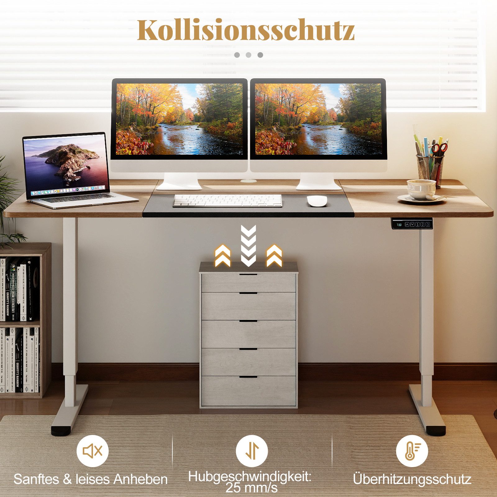 COSTWAY Schreibtisch, höhenverstellbar elektrisch, mit Memory-Funktion 140x70cm