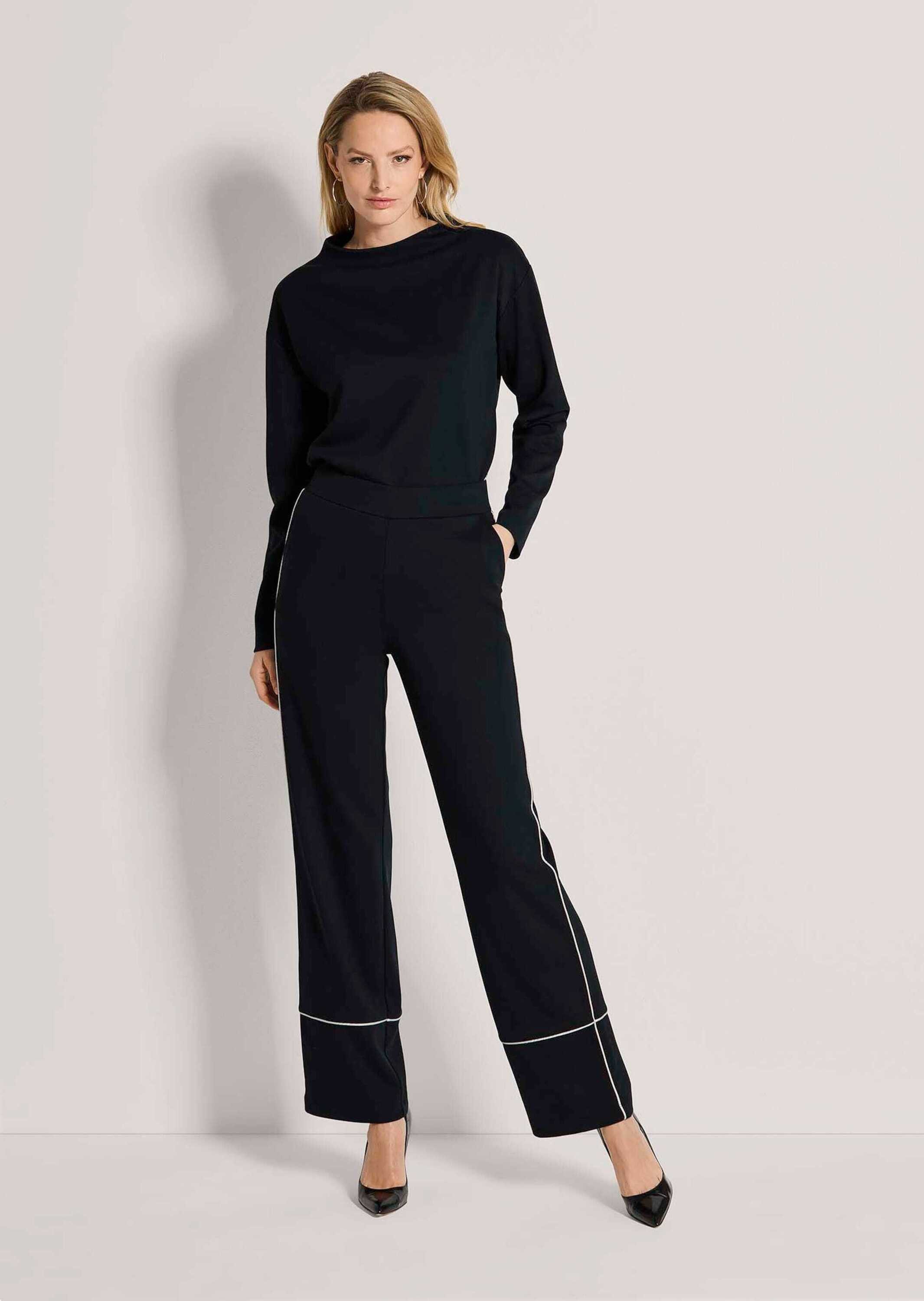 MADELEINE Jerseyhose Jersey-Schlupfhose mit Zierpaspeln Weites, gerades Bein, elastischer Bund & Eingrifftaschen