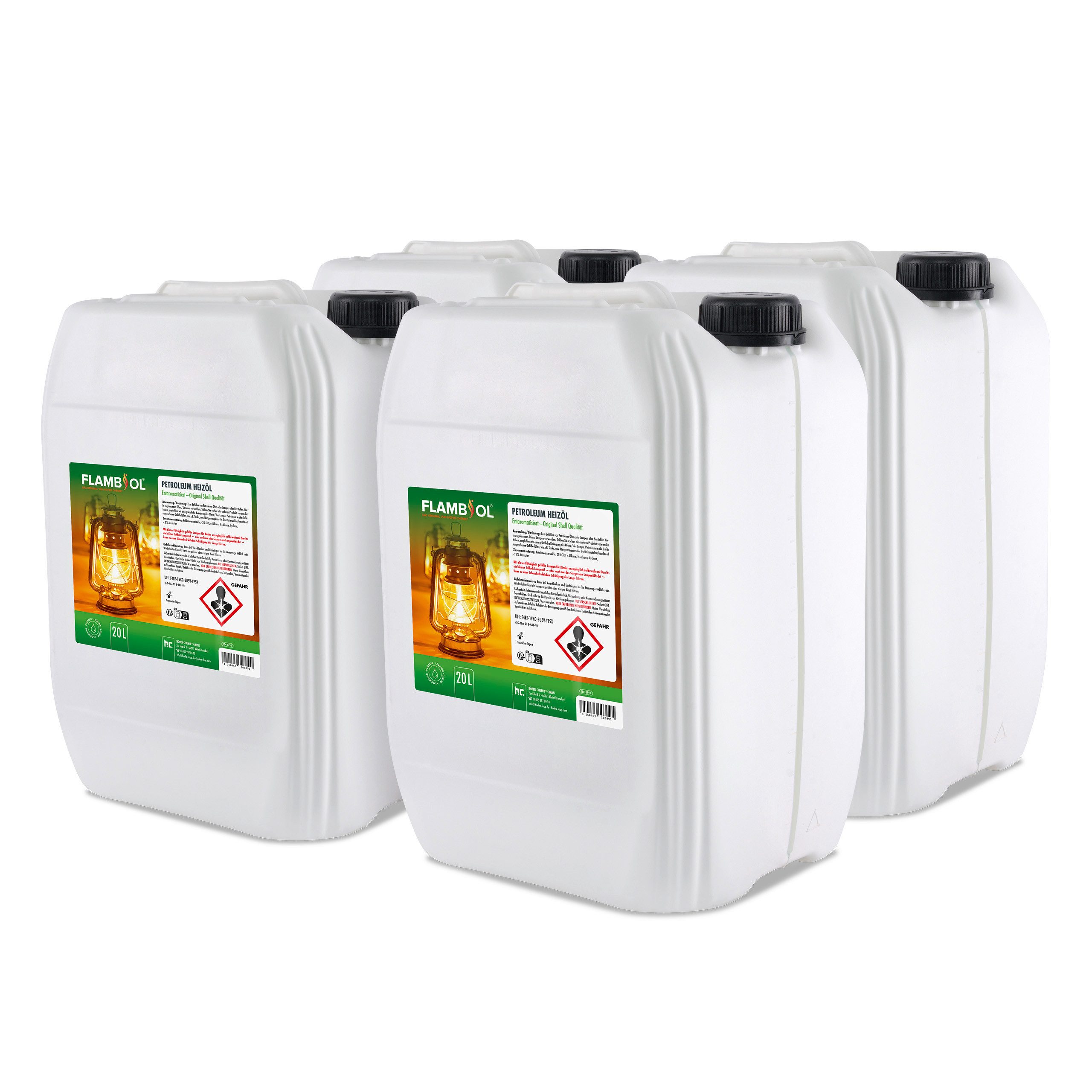 Höfer Chemie GmbH Petroleum 4x 20 L FLAMBIOL® Petroleum Heizöl, 80 l, (4-St), Sauberes Heizöl für Öfen und Lampen