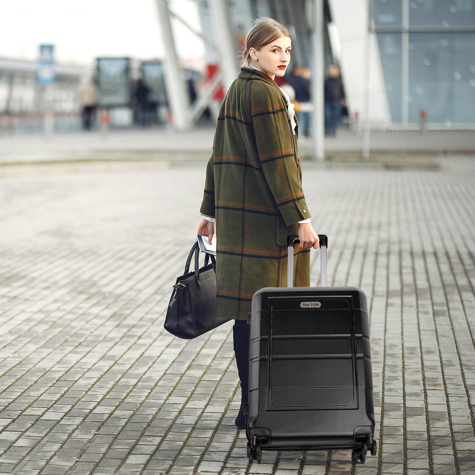 TAN.TOMI Handgepäckkoffer Trolley Hartschalenkoffer Hard Shell Hartschalenkoffer Trolley Koffer, 4 Rollen, Reisekoffer Reisekofferset Gepäck mit Zahlenschloss