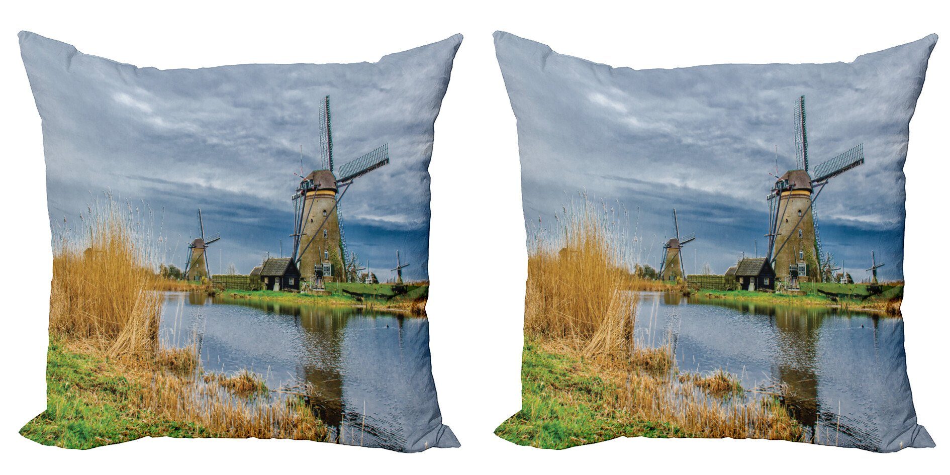 Kissenbezüge Modern Accent Doppelseitiger Digitaldruck, Abakuhaus (2 Stück), Niederländisch Windmühlen von Kinderdijk Foto