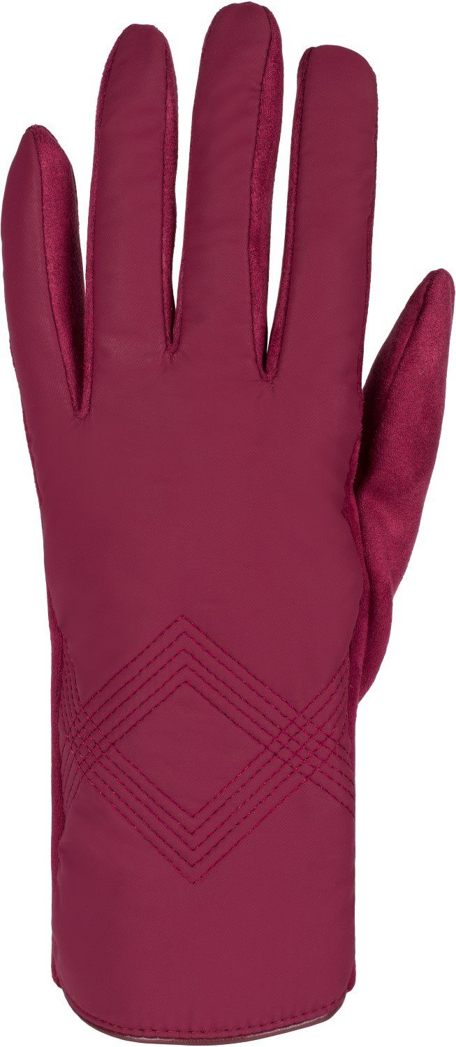 styleBREAKER Touchscreen Handschuhe Bordeaux-Rot bestickt Zick-Zack Fleecehandschuhe