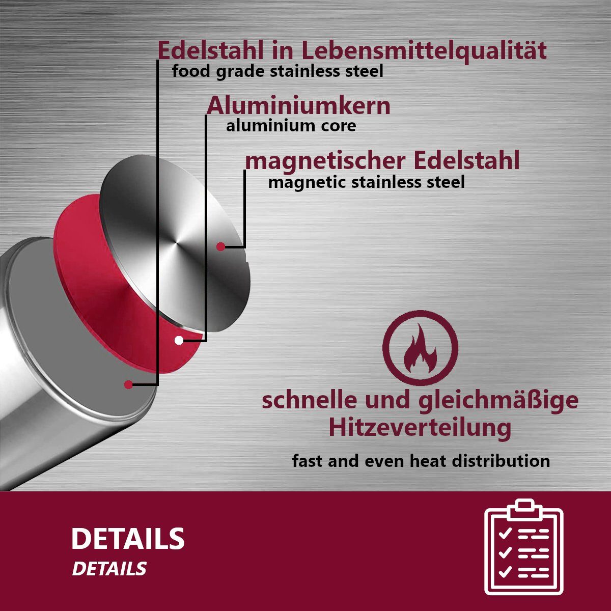 HOOZ Suppentopf Kochtopf Gastronomie Suppentopf Groß 13-100 Liter für alle Herdarten, Edelstahl (XXL Partytopf 15 l mit Deckel, 2-tlg., Induktionsgeeignet, inkl – Bild 5 von 5