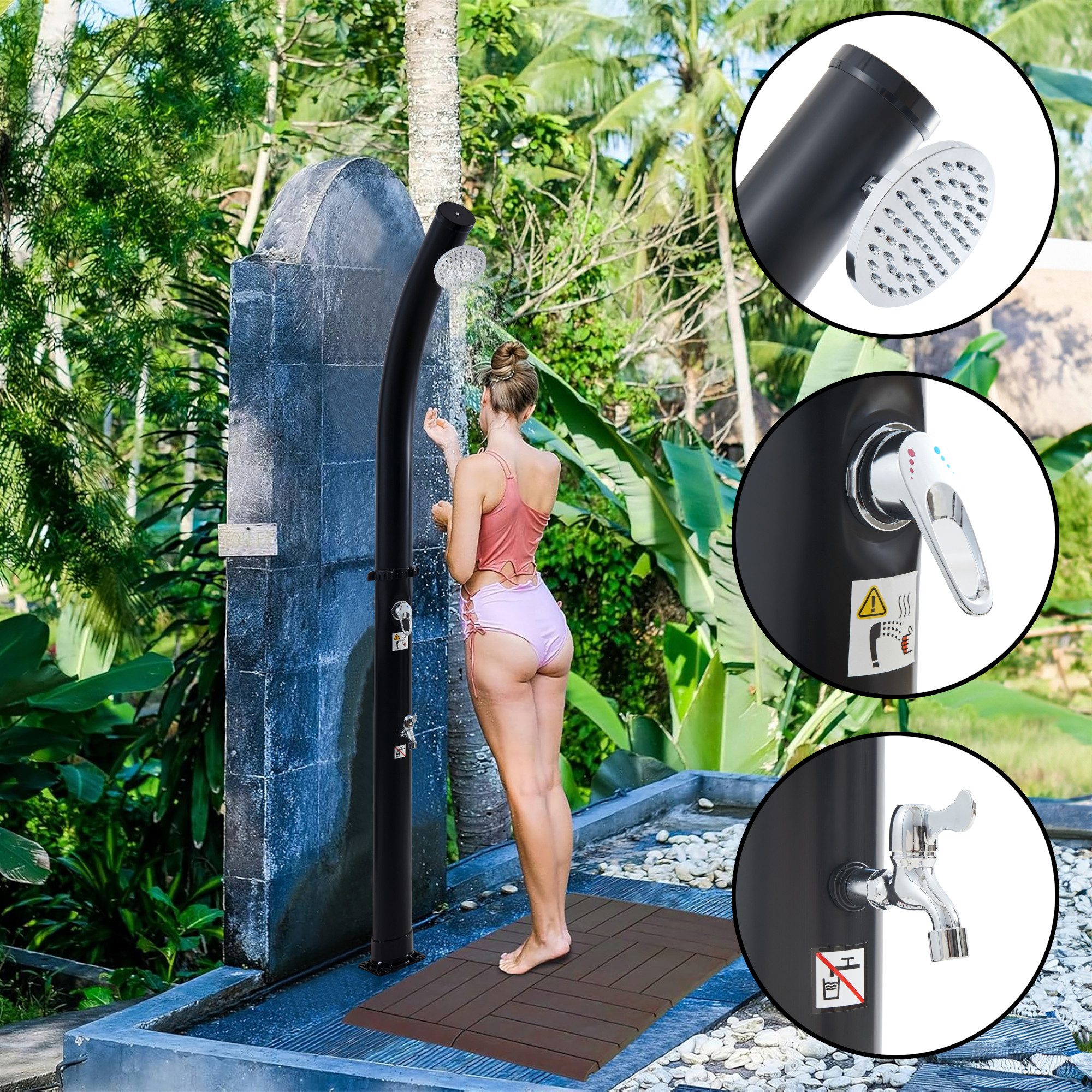 casa.pro Solardusche, »Kebomi« mit Fußdusche bis 60 °C Kunststoff 216 cm 18 L Schwarz