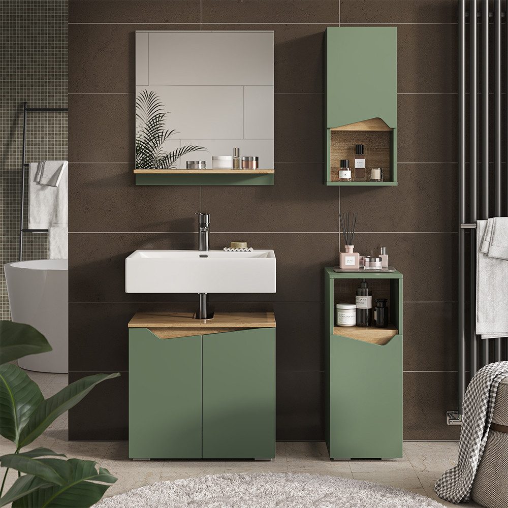 Vicco Hängeschrank Marelle, Grün/Artisan, 30 x 67 cm mit Tür und offenem Fach (1-St)