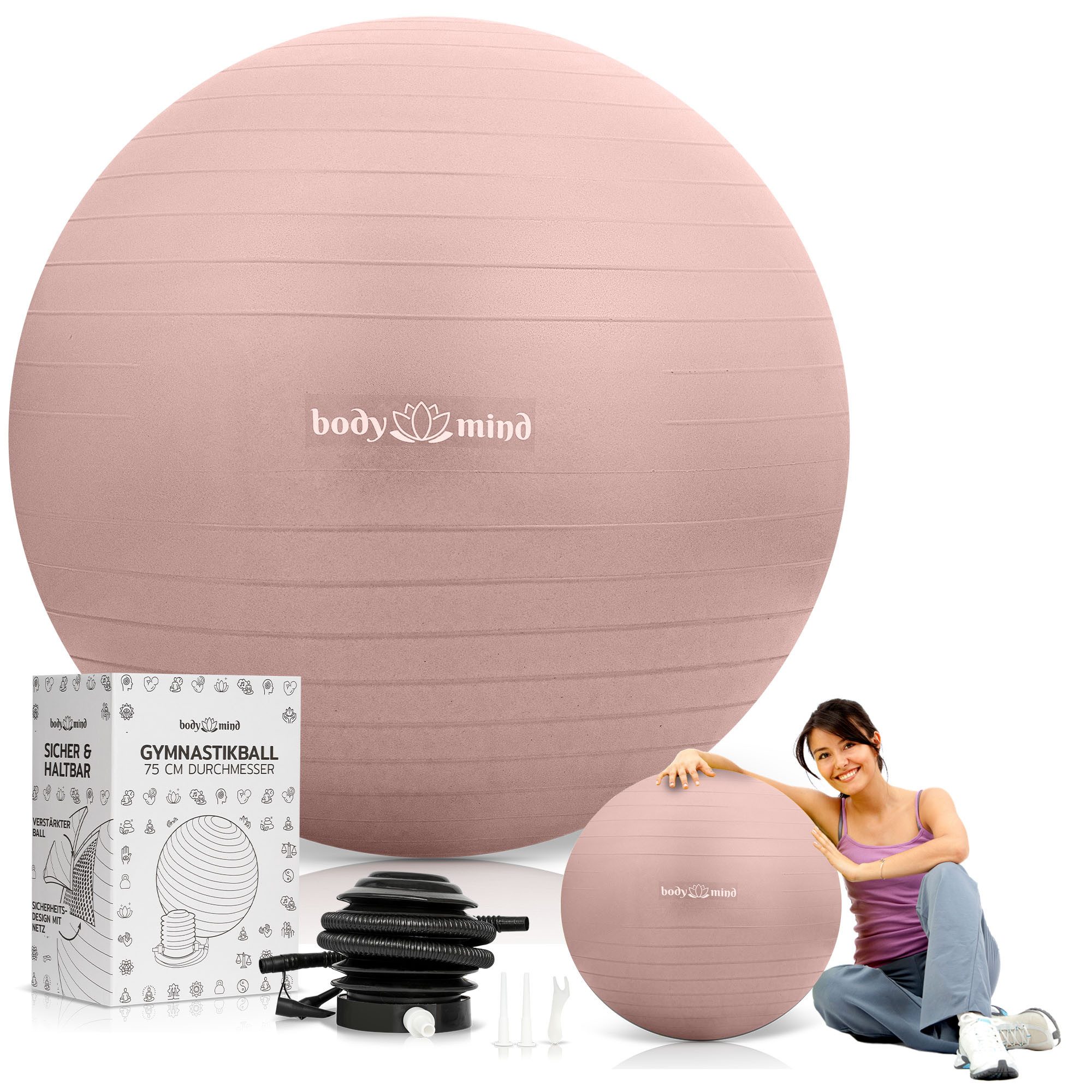 Body & Mind Gymnastikball Fitnessball Gymnastikball Yoga Pilates Ball Anti-Burst mit Pumpe