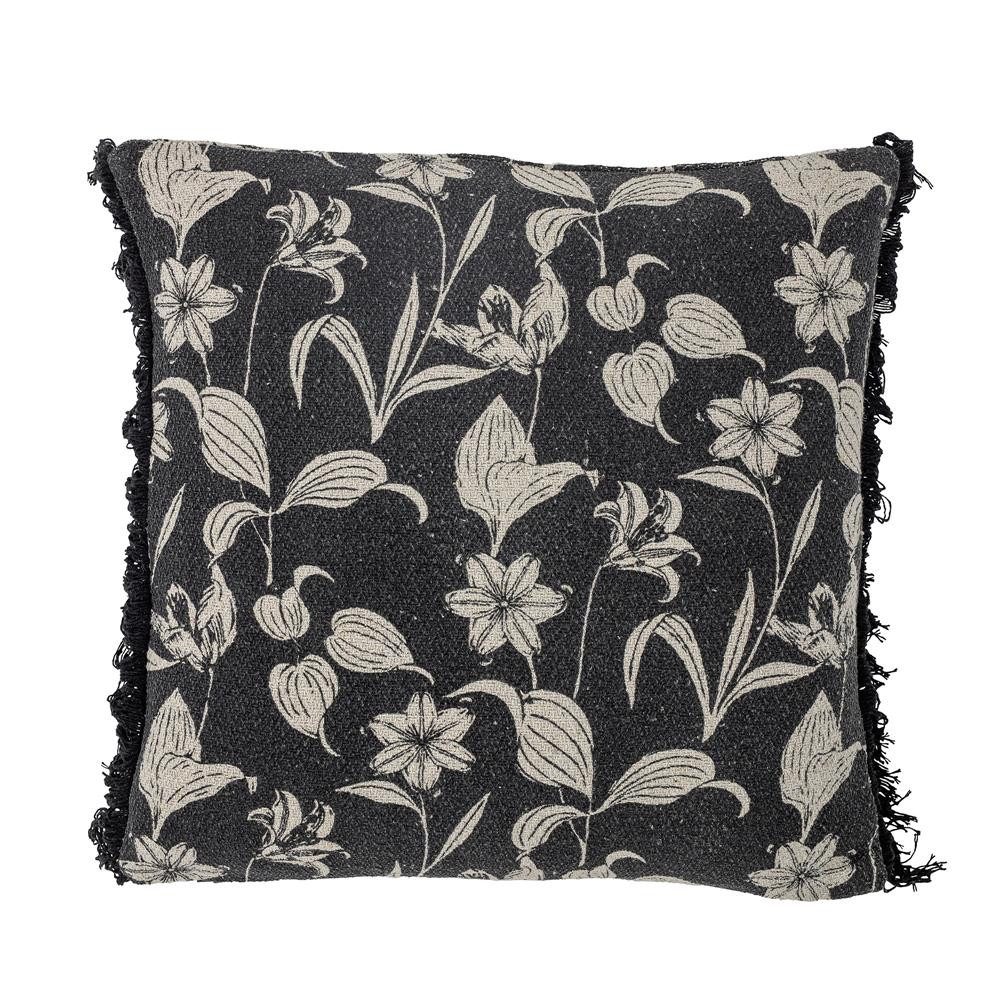 Bloomingville Декоративные подушки Mali, schwarz mit Blumenprint, 50x50 cm, Recycelte Baumwolle, Blumenmuster, Maschinenwäsche, gemütlich