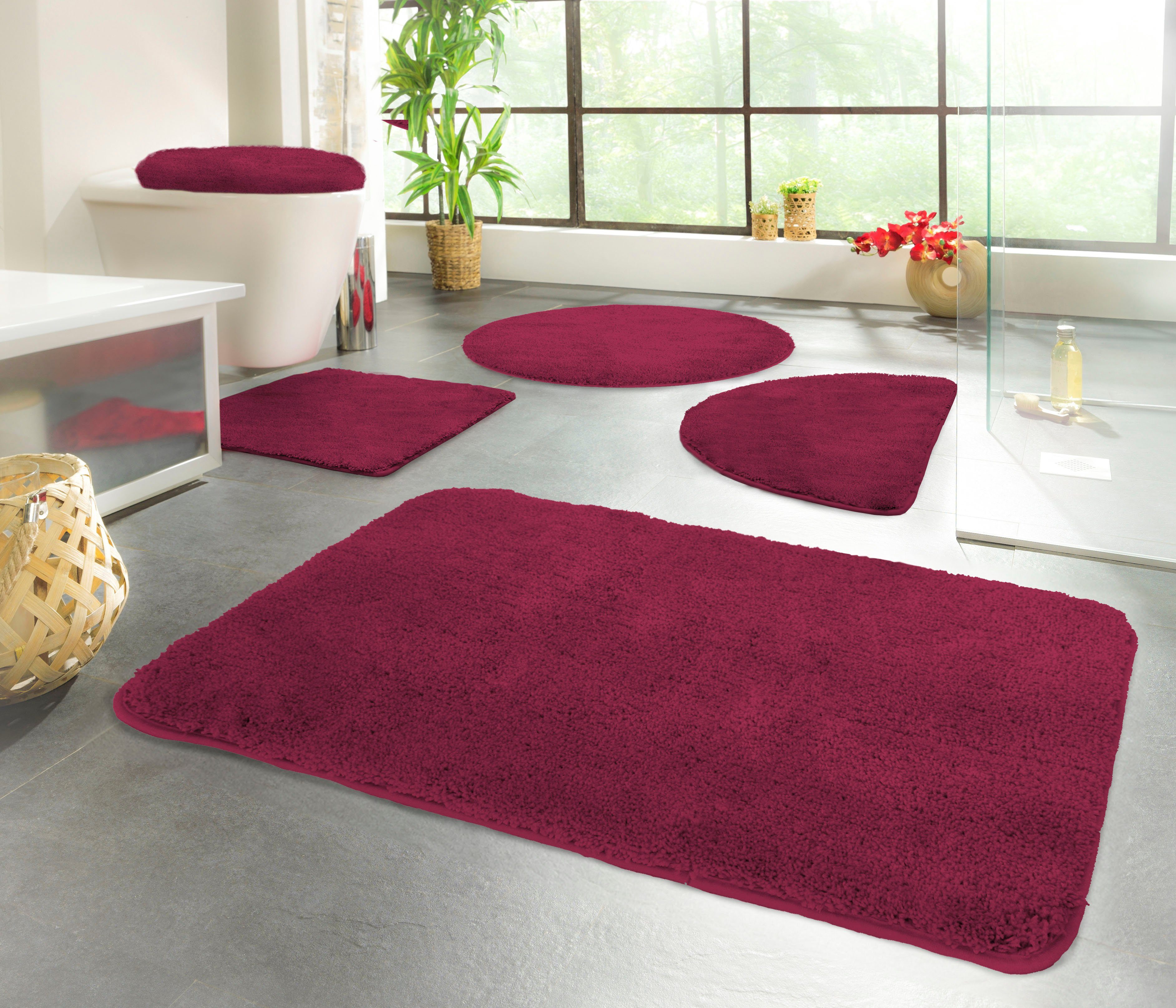 KiNZLER Badematte Chaozhou, Badvorleger, Badezimmer Teppich, Höhe 20 mm, rutschhemmend beschichtet, fußbodenheizungsgeeignet, Polyester, rechteckig, Badteppich, Uni Farben, weich, als rechteckig, rund & Set erhältlich