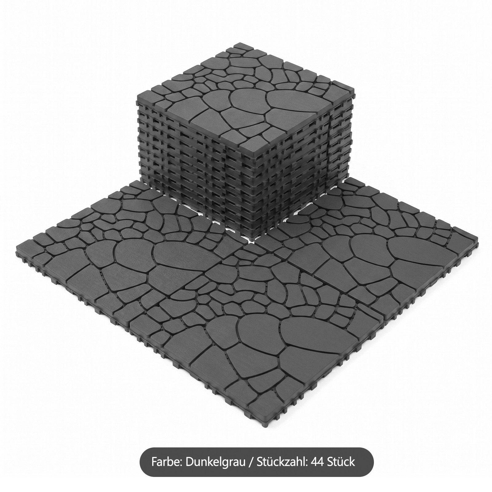 PFCTART Terrassendielen Terrassenfliesen Klicksystem – Kunststoff-Bodenfliesen 30,5 × 30,5 cm, 4 m², BxL: je 30.5x30.5 cm, 20 mm Stärke, (Set, 44-St., Für Terrasse, Balkon, Garten, Wege & Innenbereich), Werkzeuglos verlegbar, rutschfest & wasserbeständig mit Entwässerung