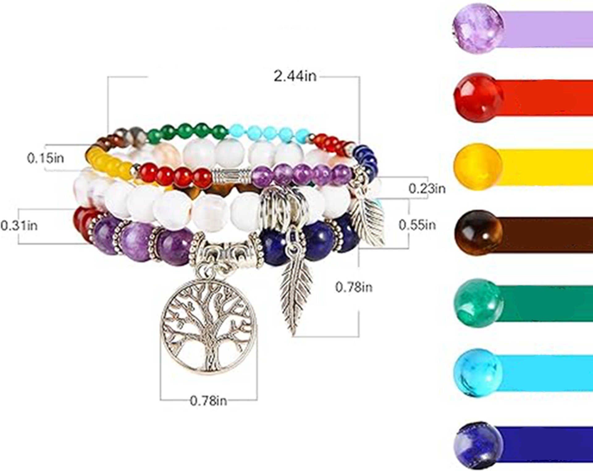 Baum des Stil3 Onyx-Edelstein-Chakra-Perlen-Armband-Set WaKuKa Lebens Armband