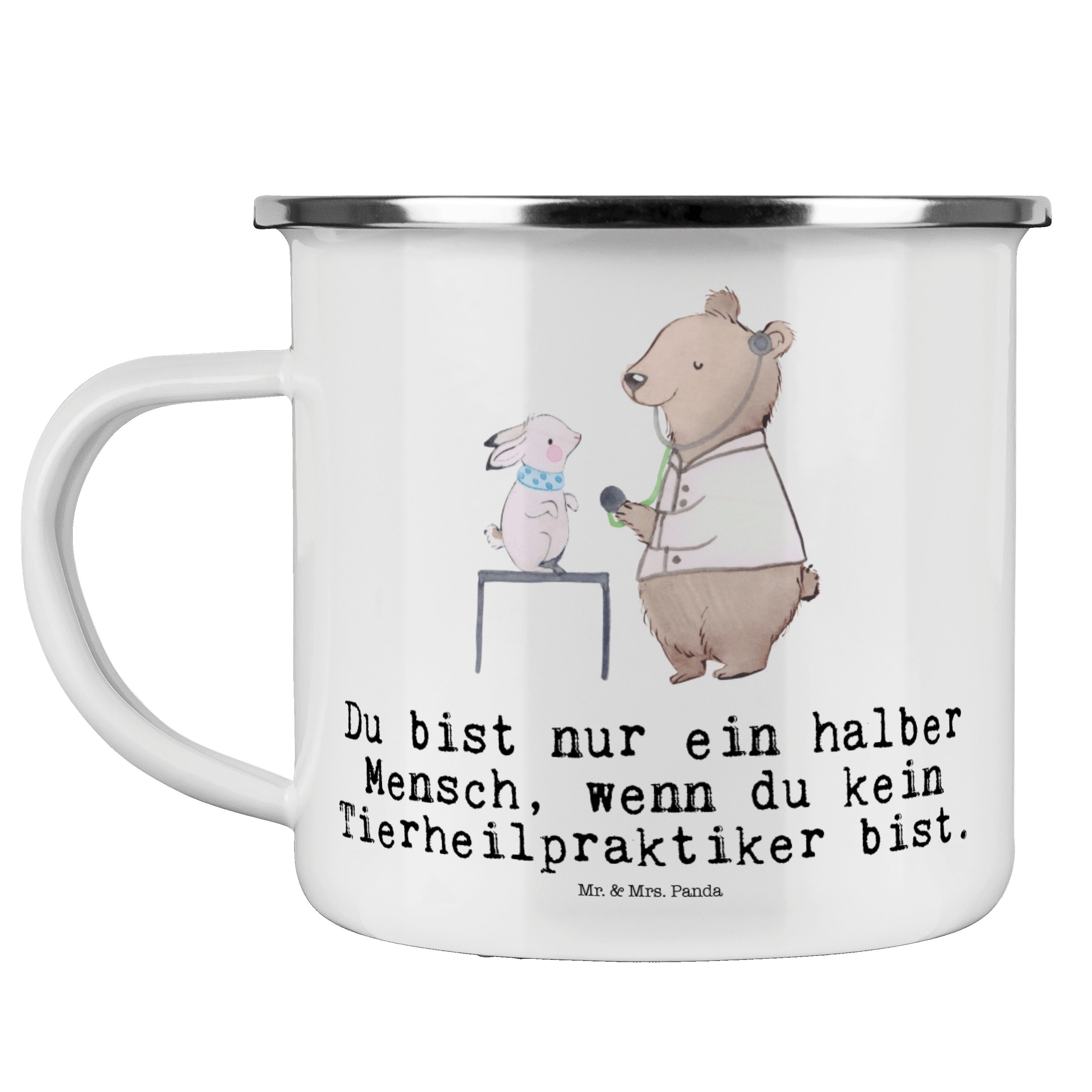 Mr. & Mrs. Panda Becher Tierheilpraktiker Herz, Haferl, Weiß, Kaffeepott, Teebecher, Reisebec, 1-tlg., Emaille