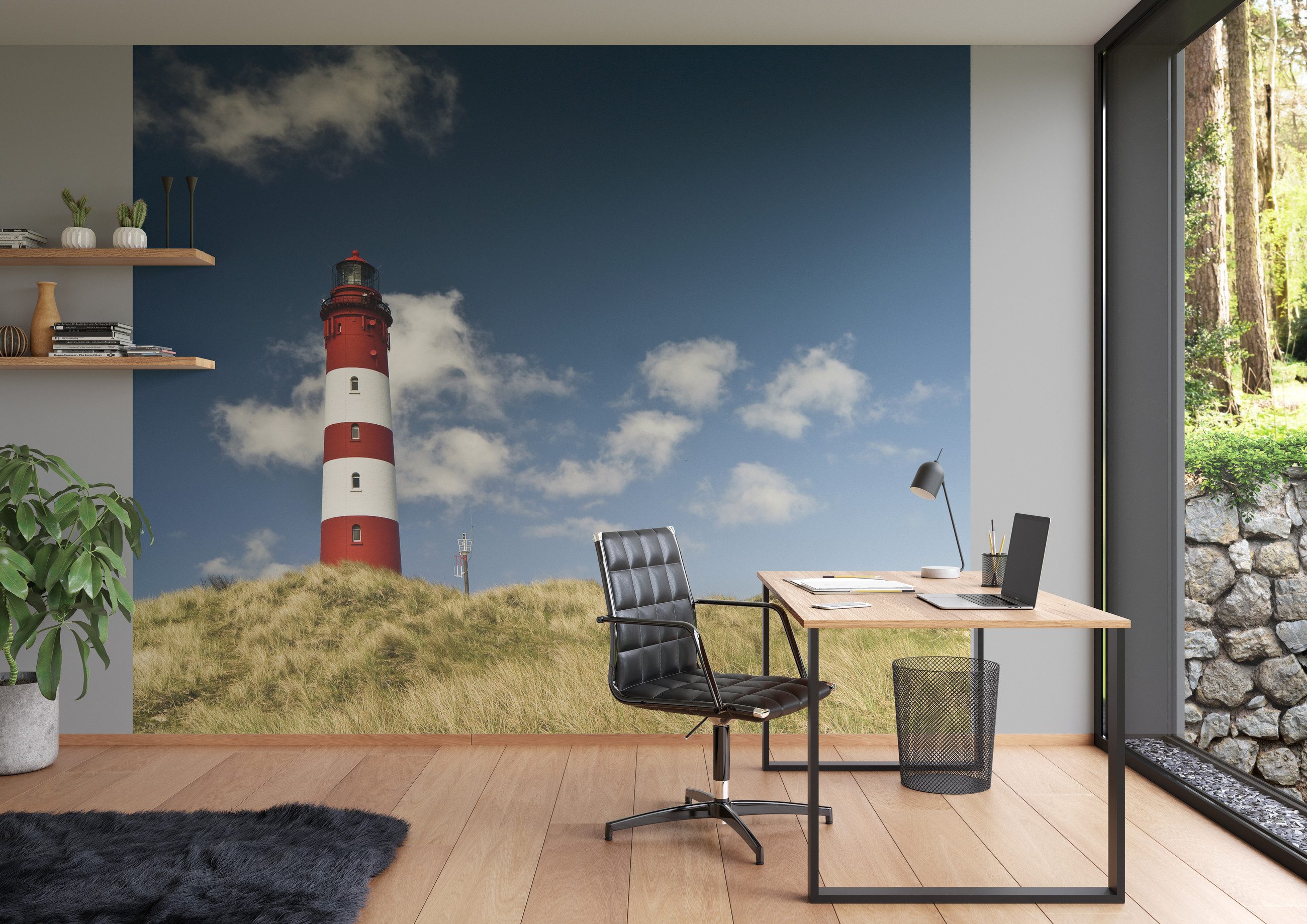 Rasch Fototapete Leuchtturm Landschaft - 2,65m x 3,18m, strukturiert, Meer, Natur, Strand, Landschaft, (1 St)