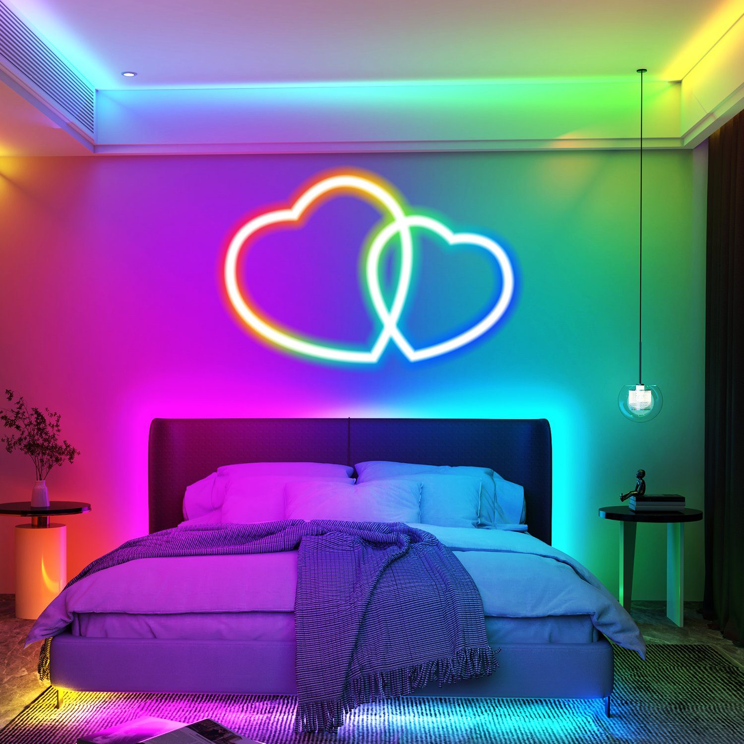 oyajia LED-Streifen Lichtband Strip App-Steuerung, LED LED und RGB Wanddeko, Neon für mit Alexa mit Google DIY-Funktion, 3m, LED Streifen Assistant Wohnzimmer
