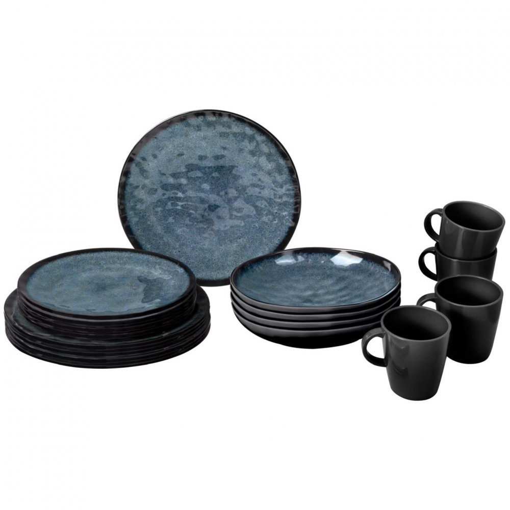 BRUNNER Single Geschirr-Set Lunch Box Venetian STONEtouch® 16 tlg., STONEtouch® Melamin/Mineralgemisch Blau/schwarz
