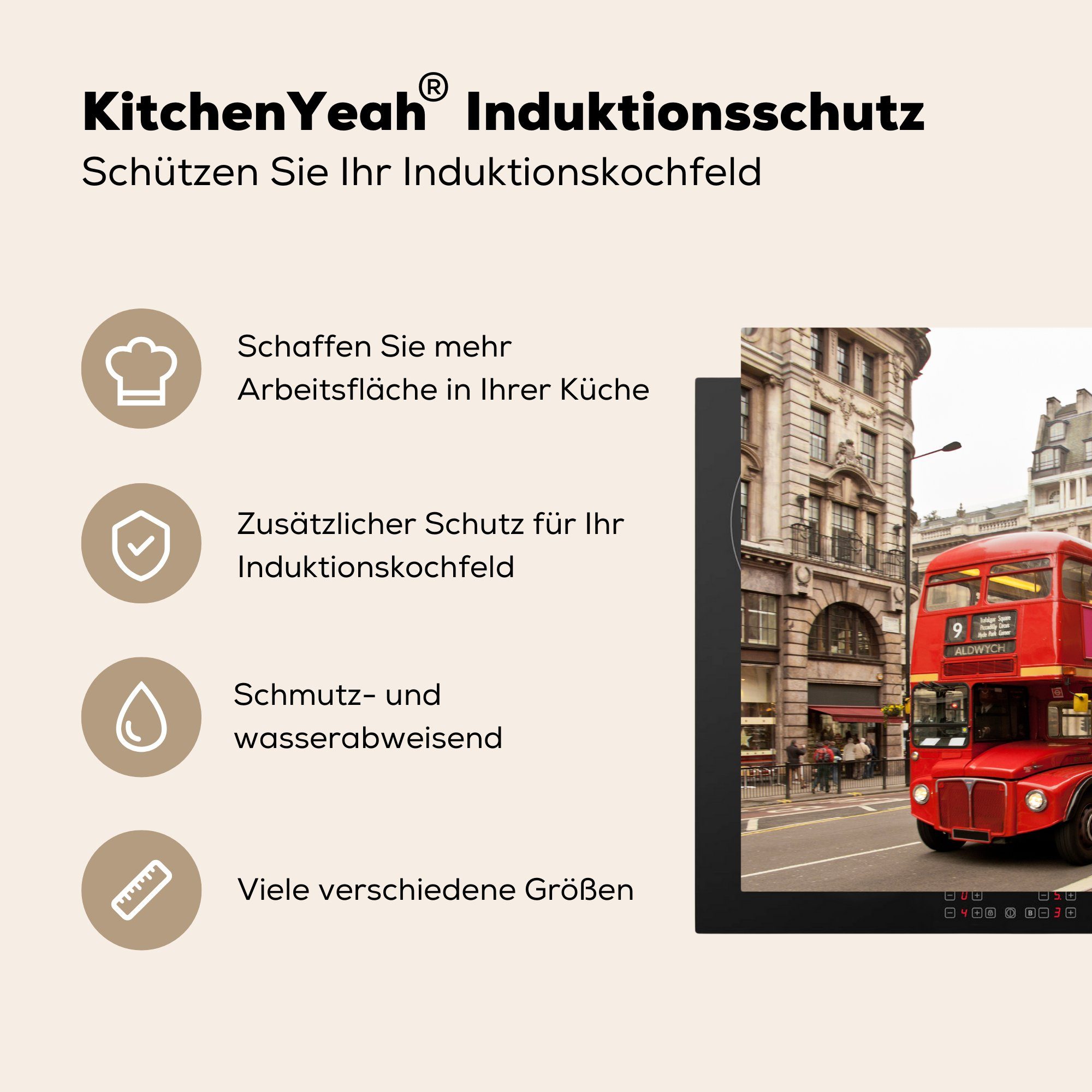 MuchoWow Herdblende-/Abdeckplatte Bus auf Arbeitsplatte cm, küche Straße, (1 Vinyl, tlg), 78x78 der für Ceranfeldabdeckung