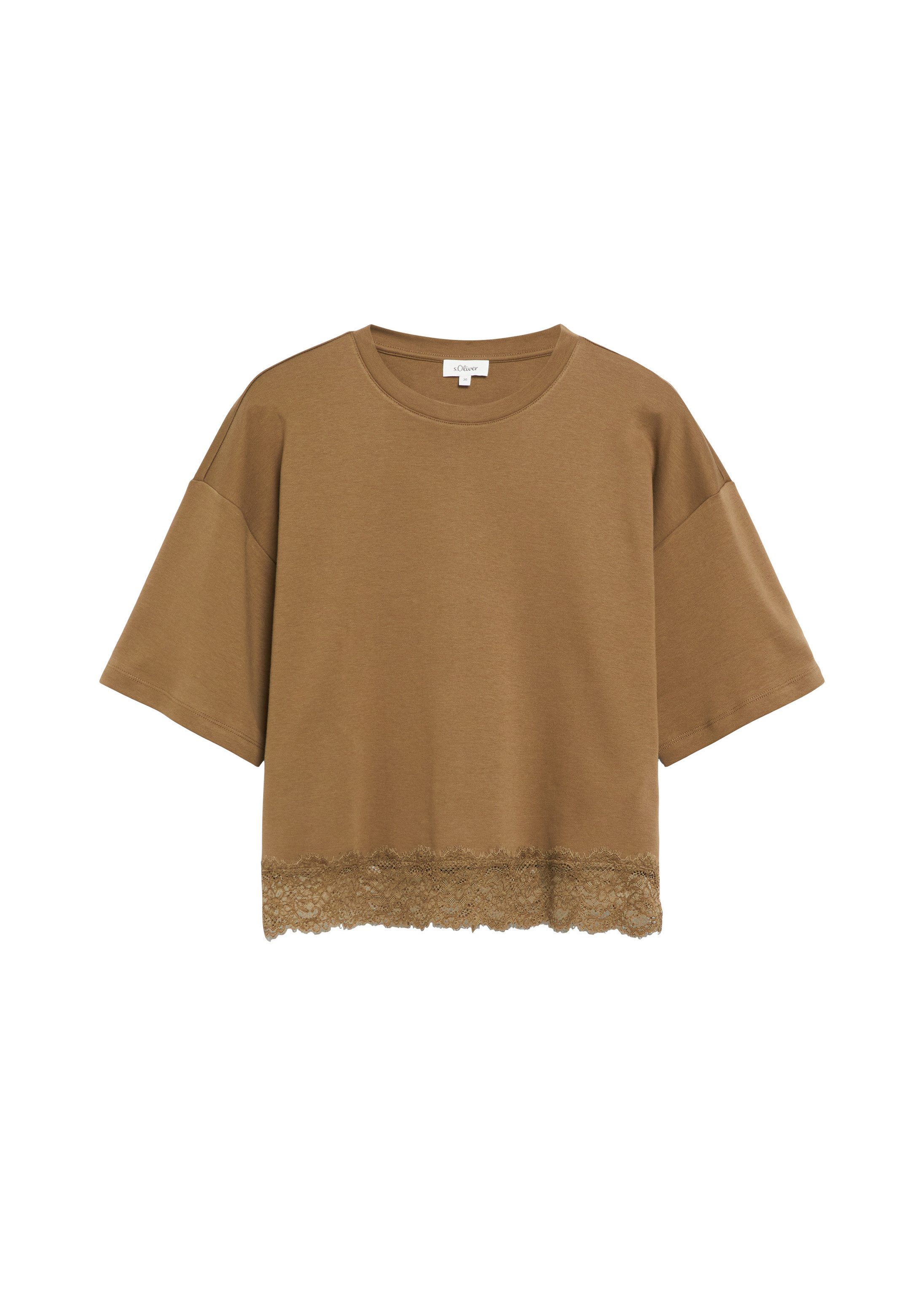 s.Oliver Kurzarmshirt T-Shirt T-Shirt mit überschnittenem Arm und Spitzenkante