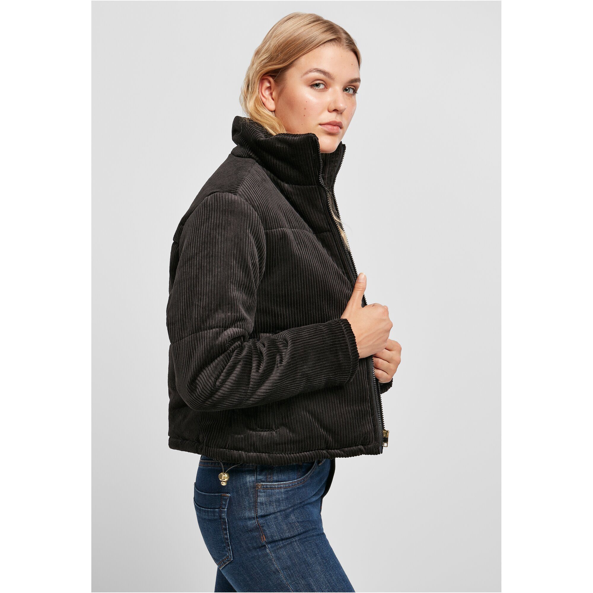 black Damen Puffer (1-St) URBAN Ladies Jacket CLASSICS Winterjacke Corduroy
