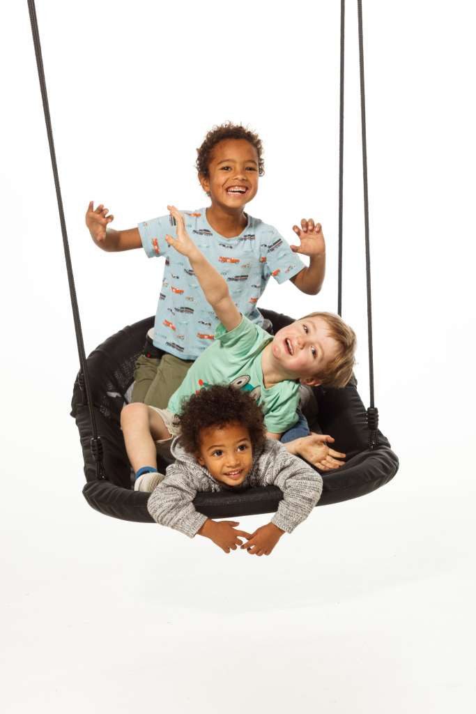 DICE Nestschaukel-Sitz Bootschaukel 120 cm x 70 cm mit schwarzem geflochtenem Seil, passend für BERG Playbase