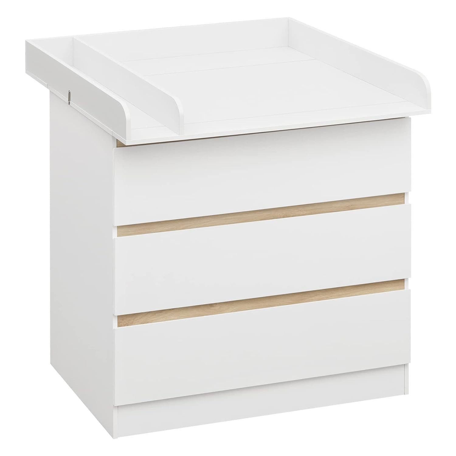 Woltu Wickelkommode, Wickeltisch Wickelstation mit 3 Schubladen Weiß